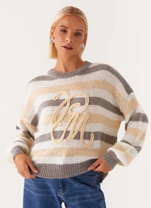 Main Character Oversized Knit Sweater - Stripe Soft Brushed Finish