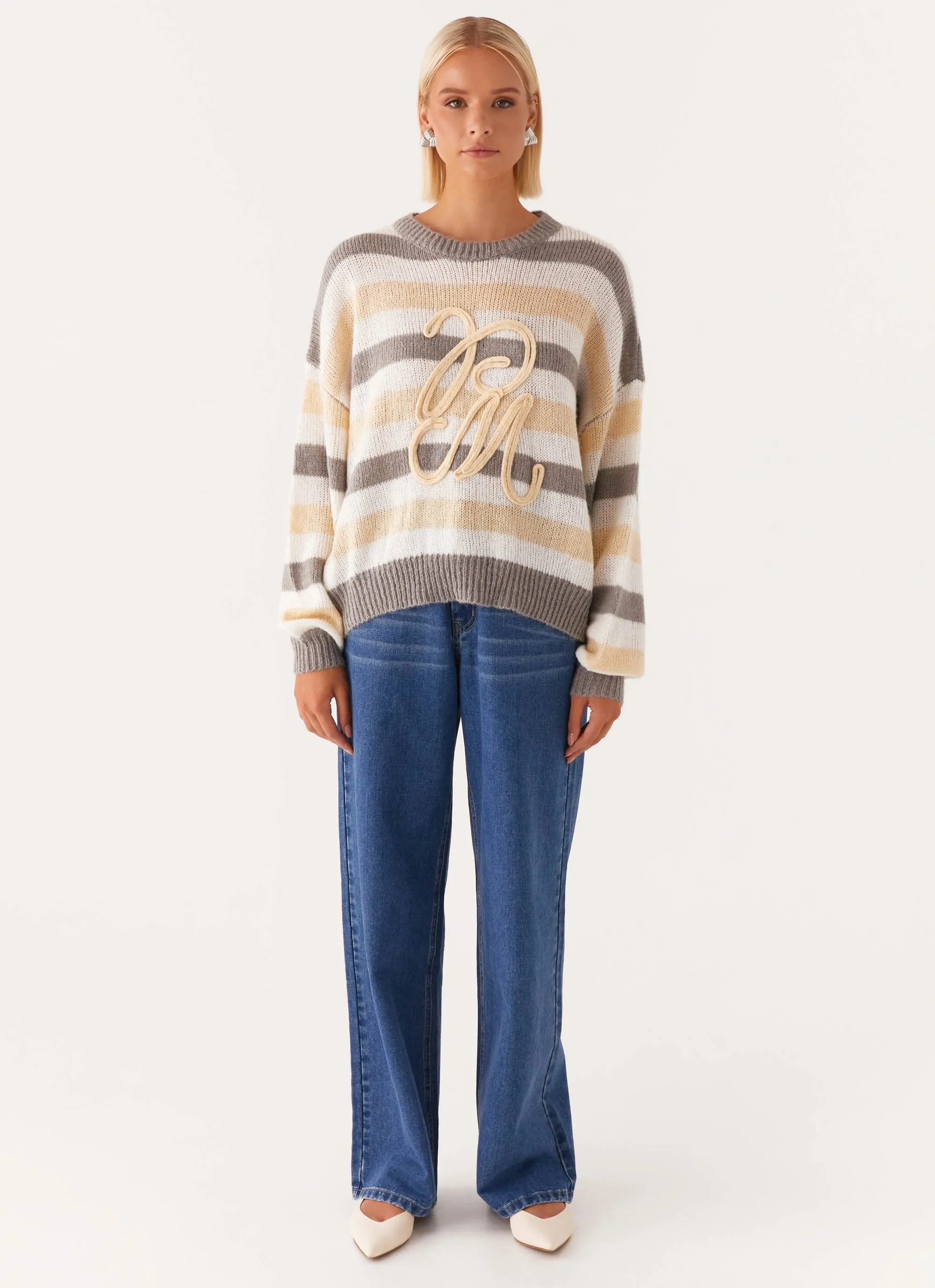 RawHemDetail AntiPilling Finish Main Character Oversized Knit Sweater - Stripe
