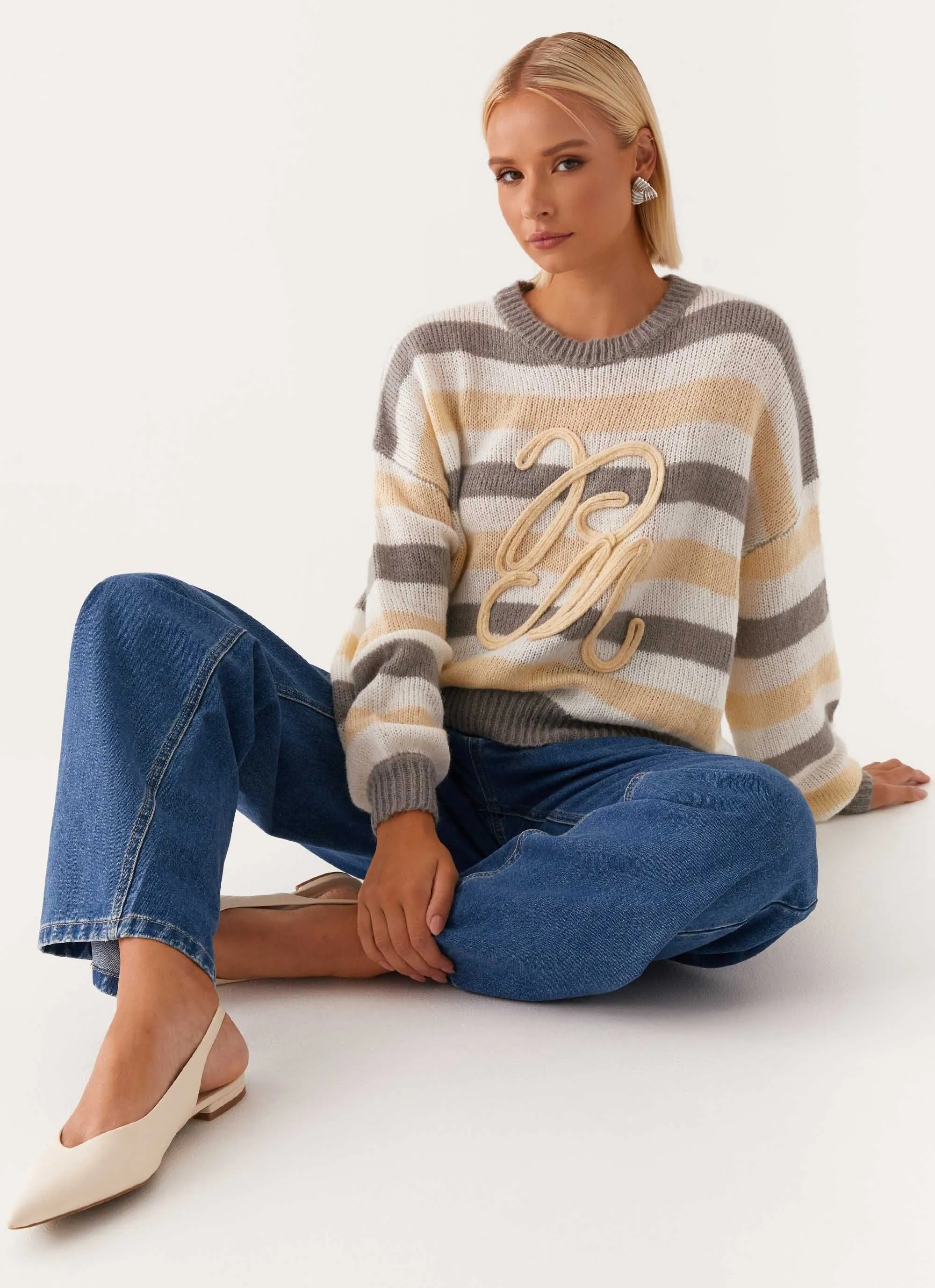 Main Character Oversized Knit Sweater - Stripe Lightweight Layering Option ButtonlessClosure