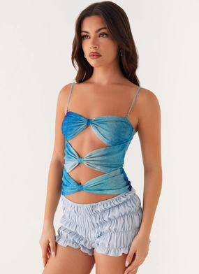 AdjustableCuffs Future Cut Out Top - Blue Tie Dye