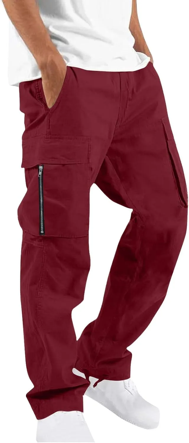 Sweatpants for Men Fashion Casual Solid Plaid Pocket Spaghetti Strap Cargo Pants Trousers for Men Plus Size