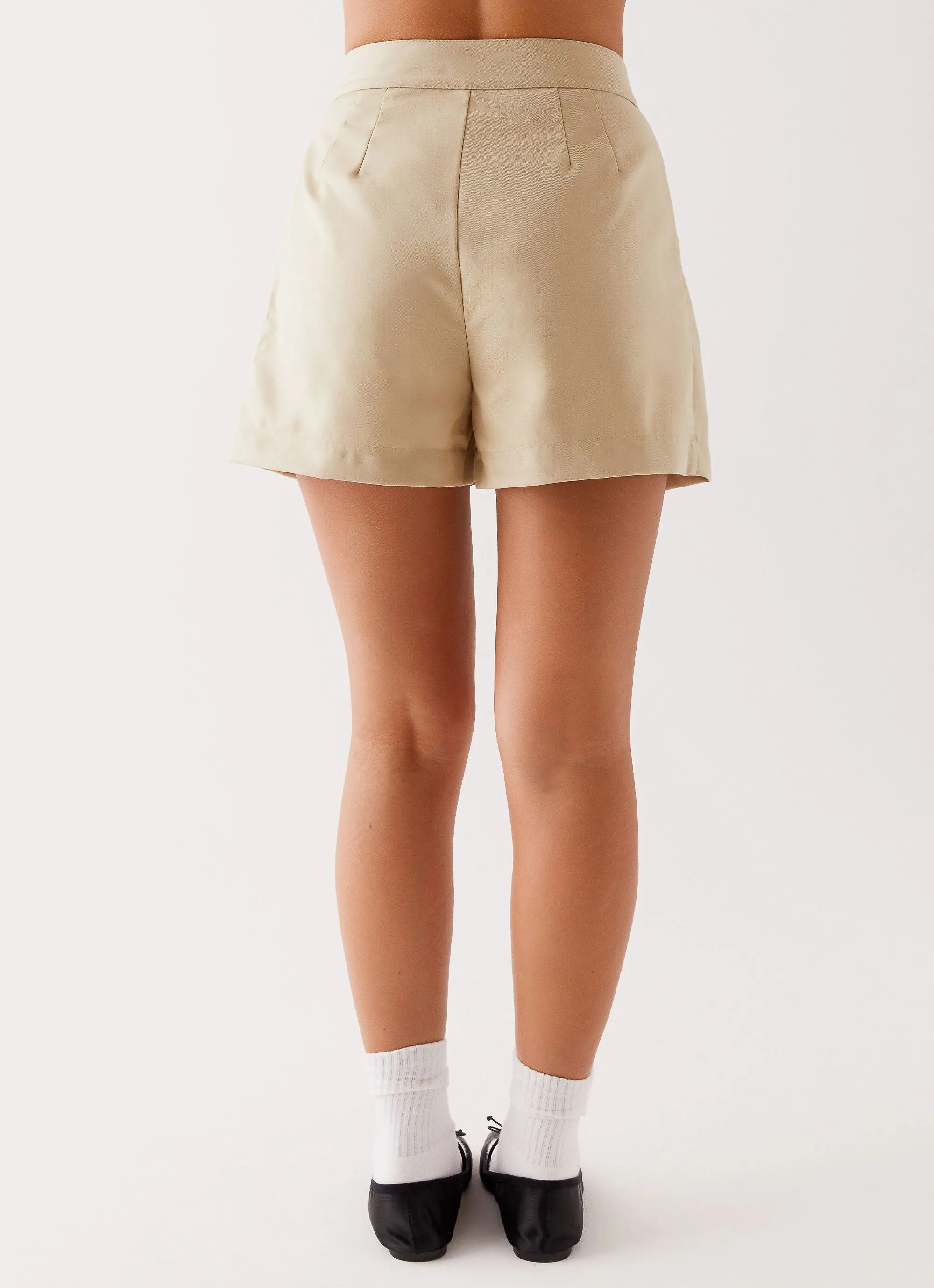 Siena Style Tailored Shorts - Beige Ultra Soft Texture Wrinkle Free Weave