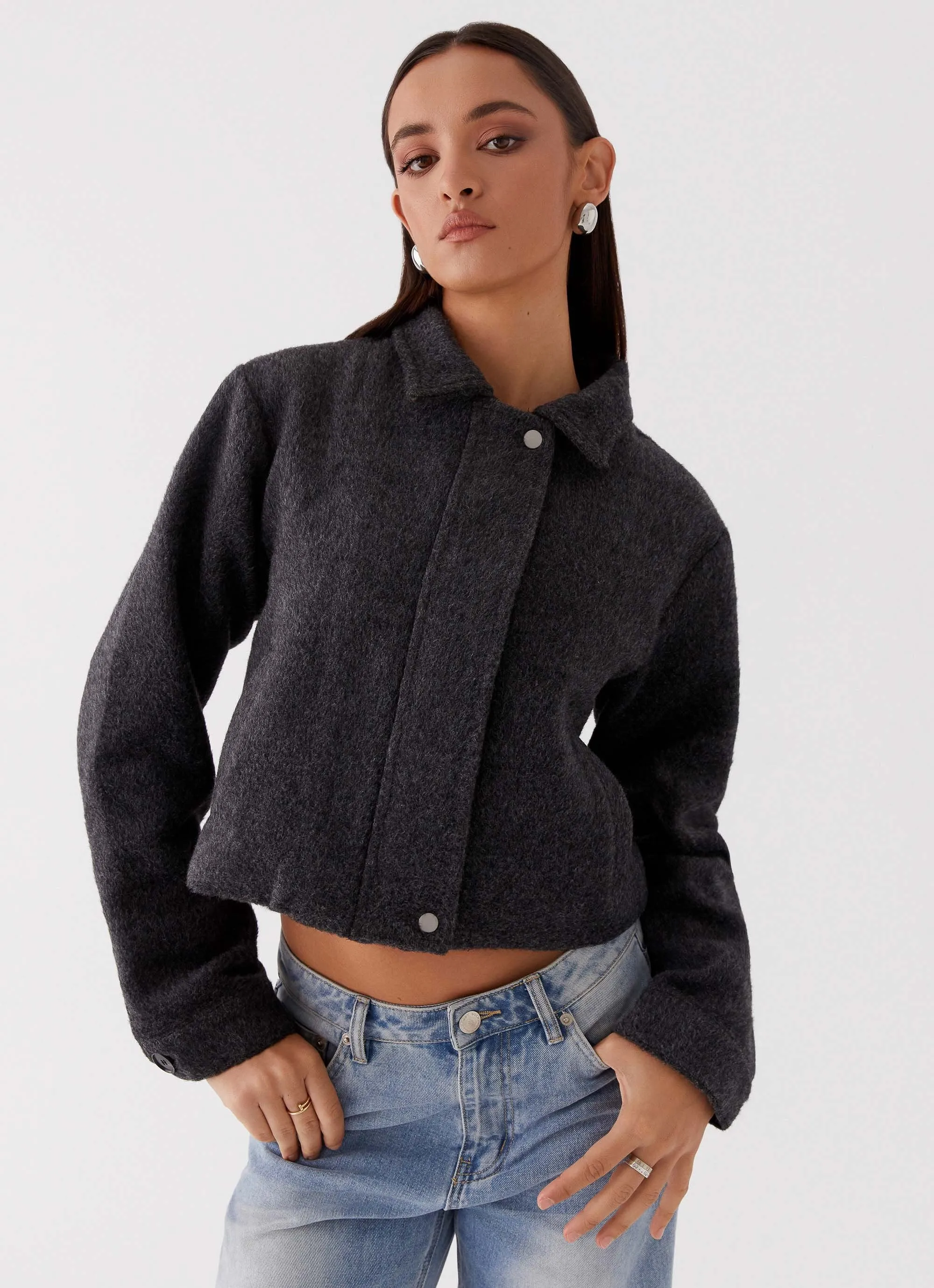 Tailored Silhouette MultiDirectionalStretch Lexi Jayde Wool Zip Jacket - Dark Grey