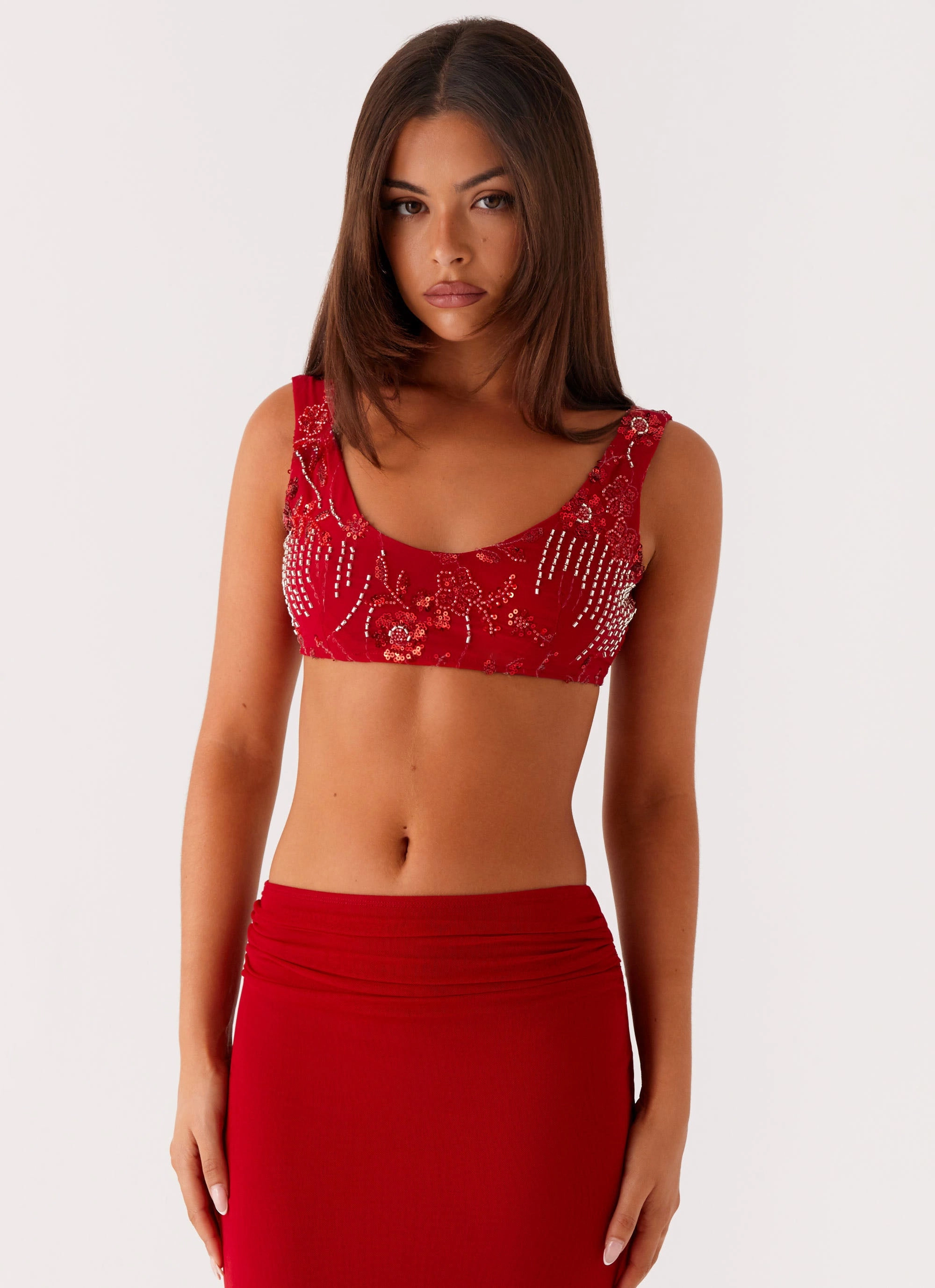 Layered Collar System Mercer Sequin Bralette - Red