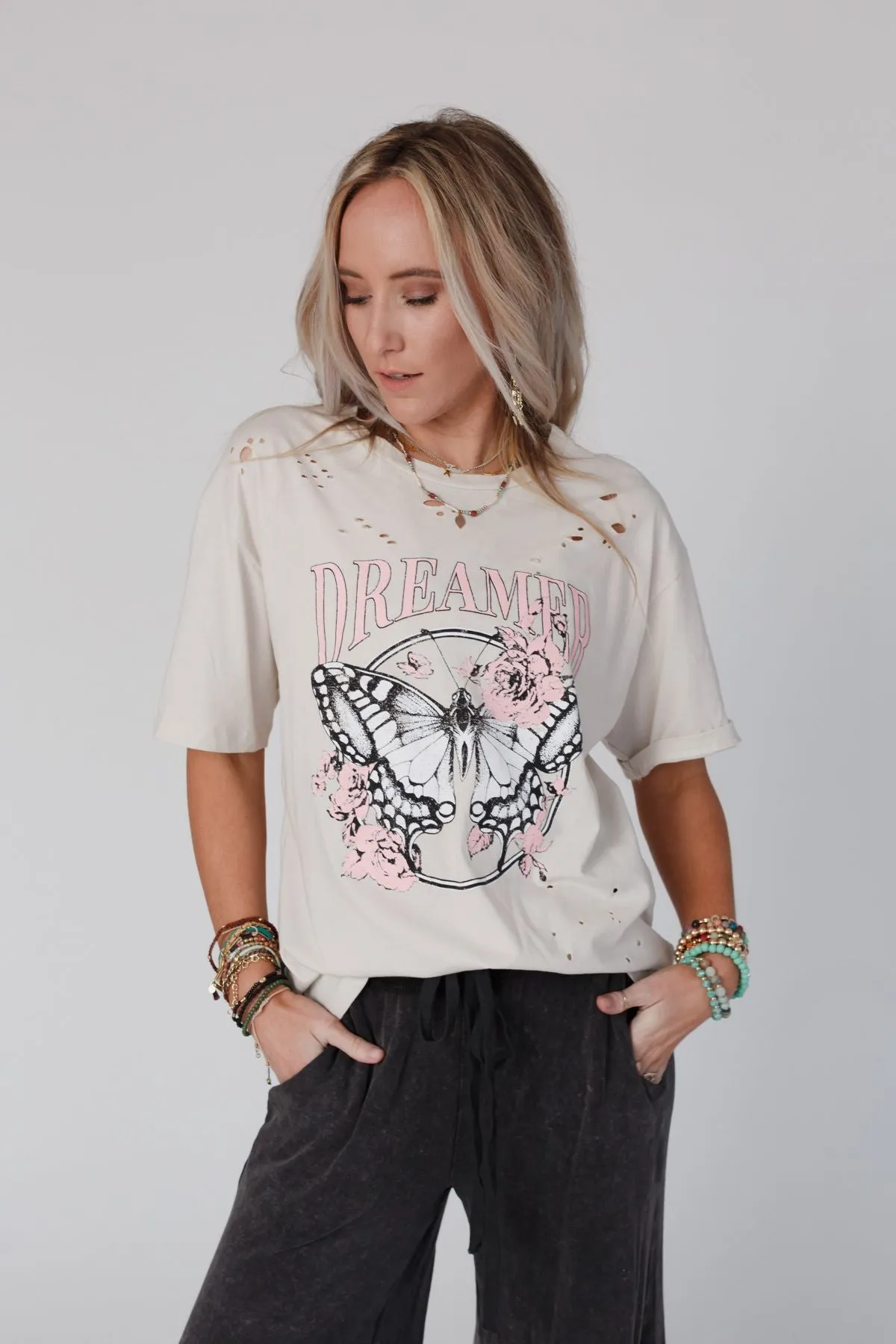Sweet Dreamer Graphic Tee - Light Khaki