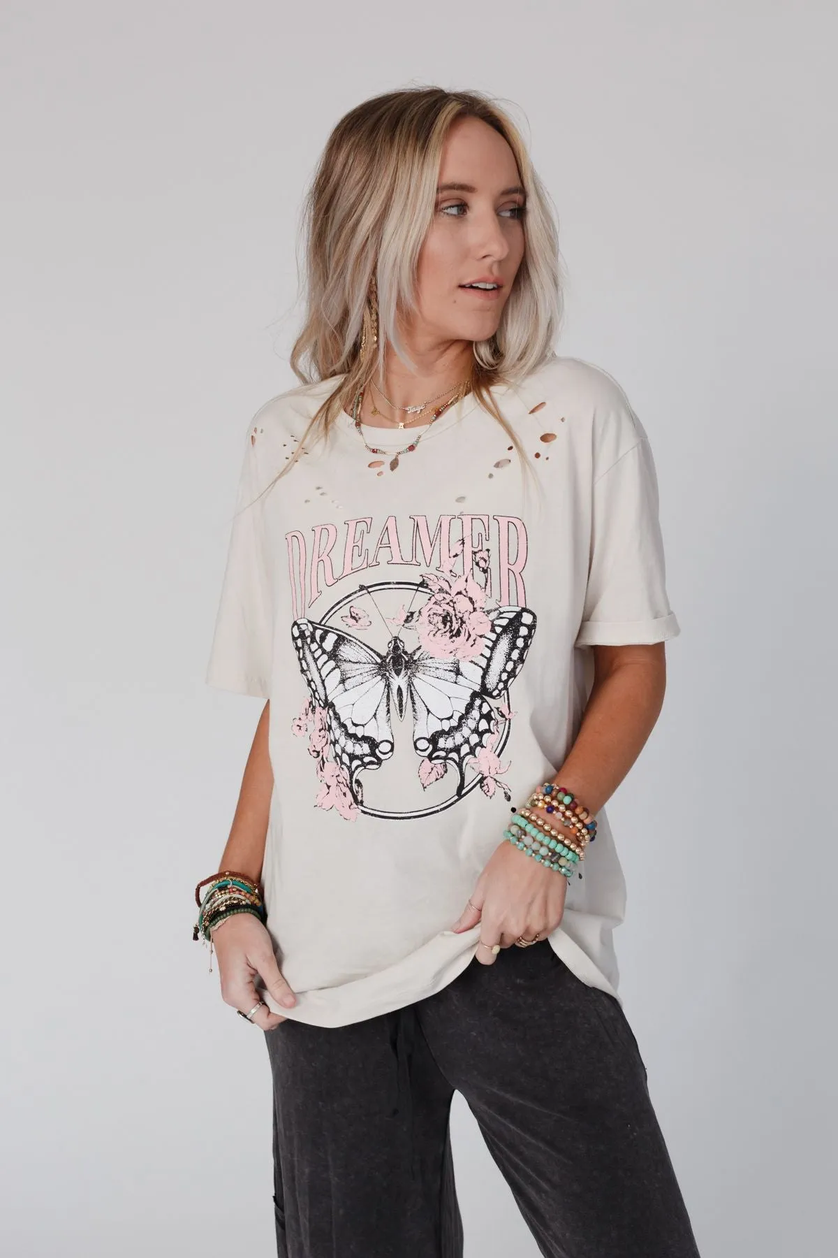 Sweet Dreamer Graphic Tee - Light Khaki