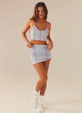 Classic Choice Flat Lay Collar Sweet Lovin Knit Mini Skirt - Baby Blue