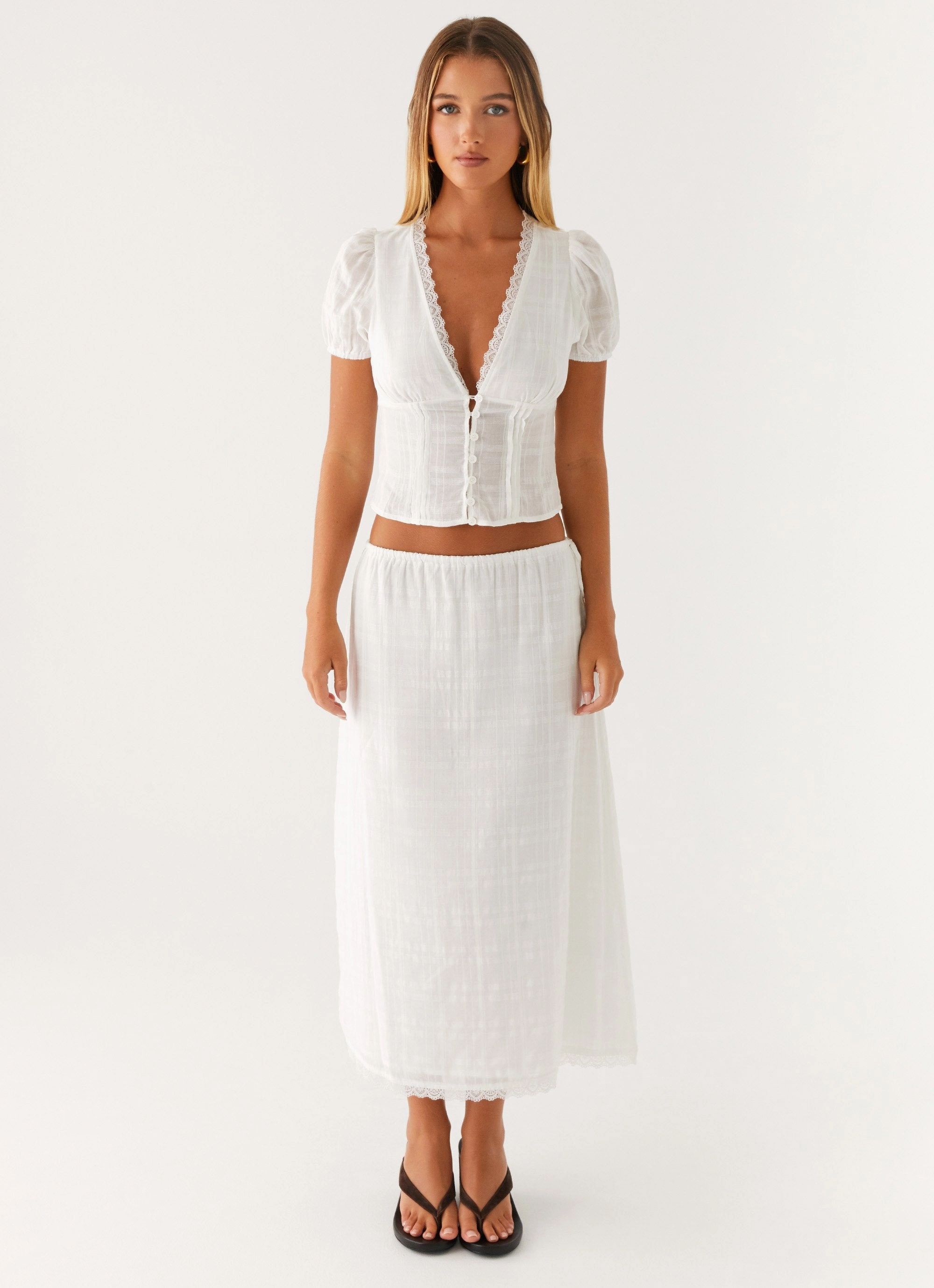 LatticeKnit Sweet Lullaby Button Up Shirt - White