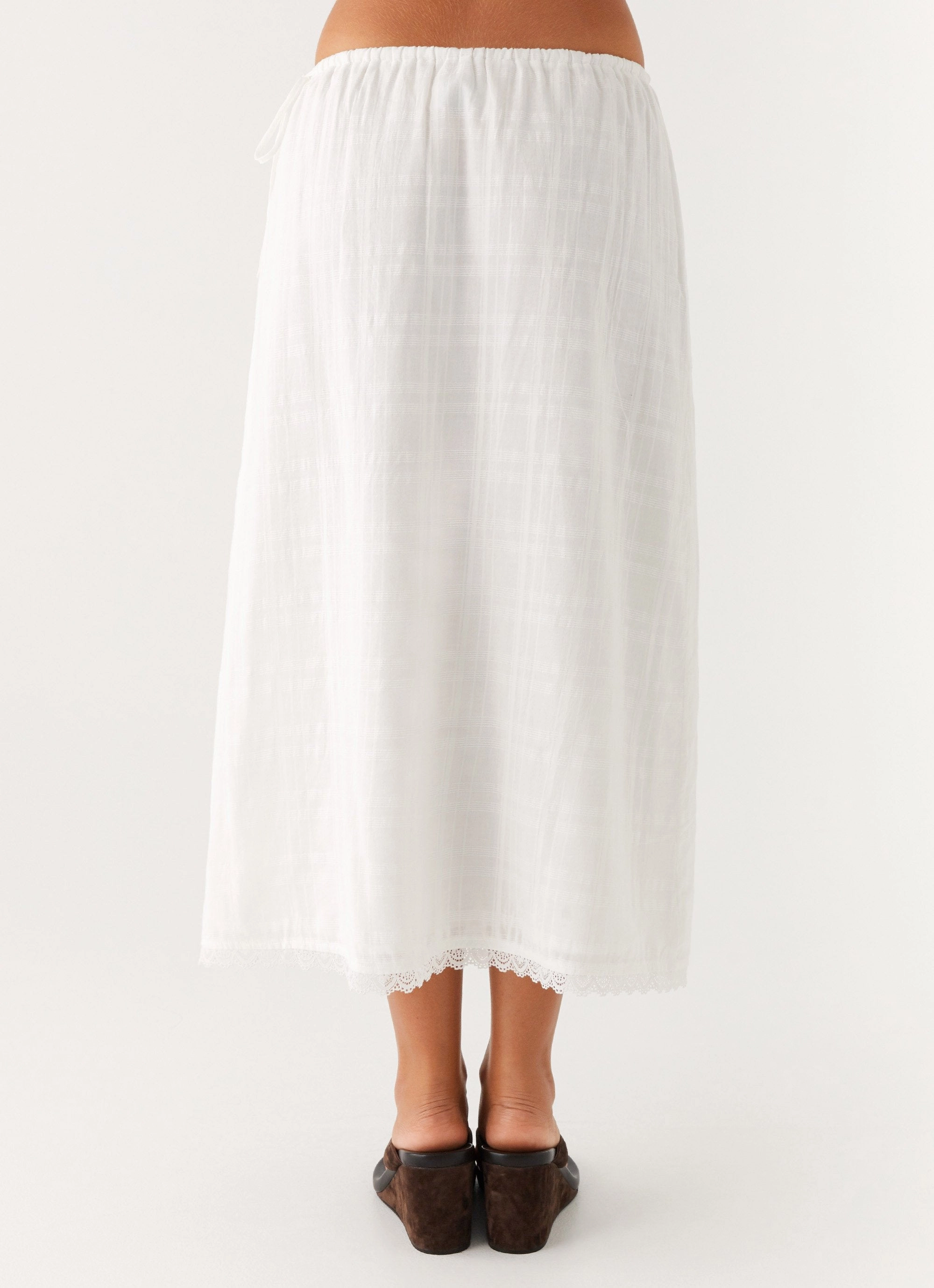 Sweet Lullaby Midi Skirt - White Satin feel Hemp Blend