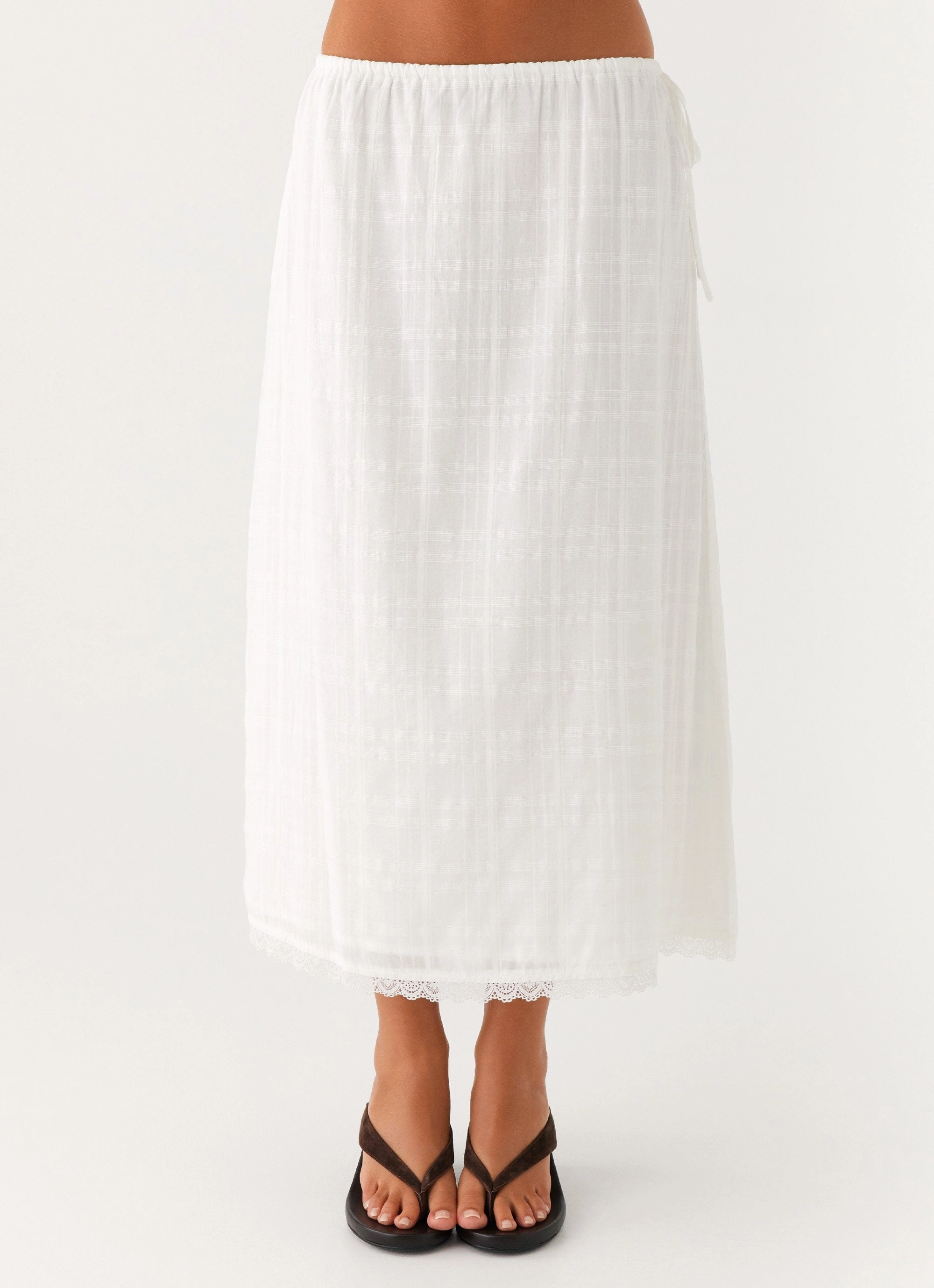 Elegant Feel Sweet Lullaby Midi Skirt - White