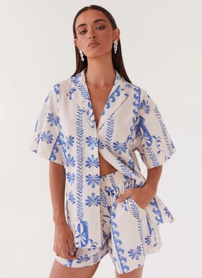 Affordable Fashion Sweet Relief Linen Oversized Shirt - Floral Wave