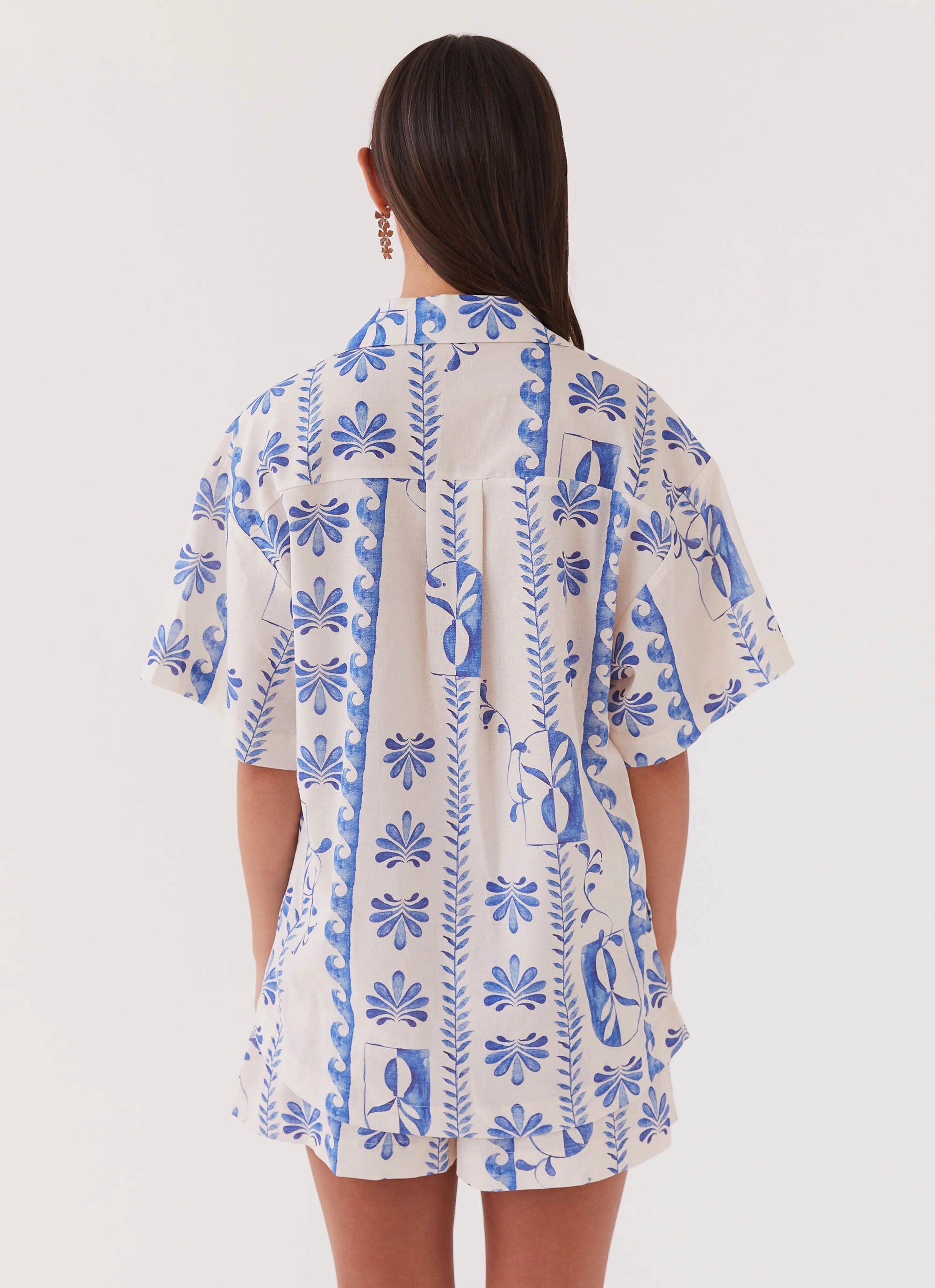ModularLayering Quick drying material Sweet Relief Linen Oversized Shirt - Floral Wave