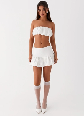 Solid-color Warranty-Included Sweet Thing Bubble Crop Top - White