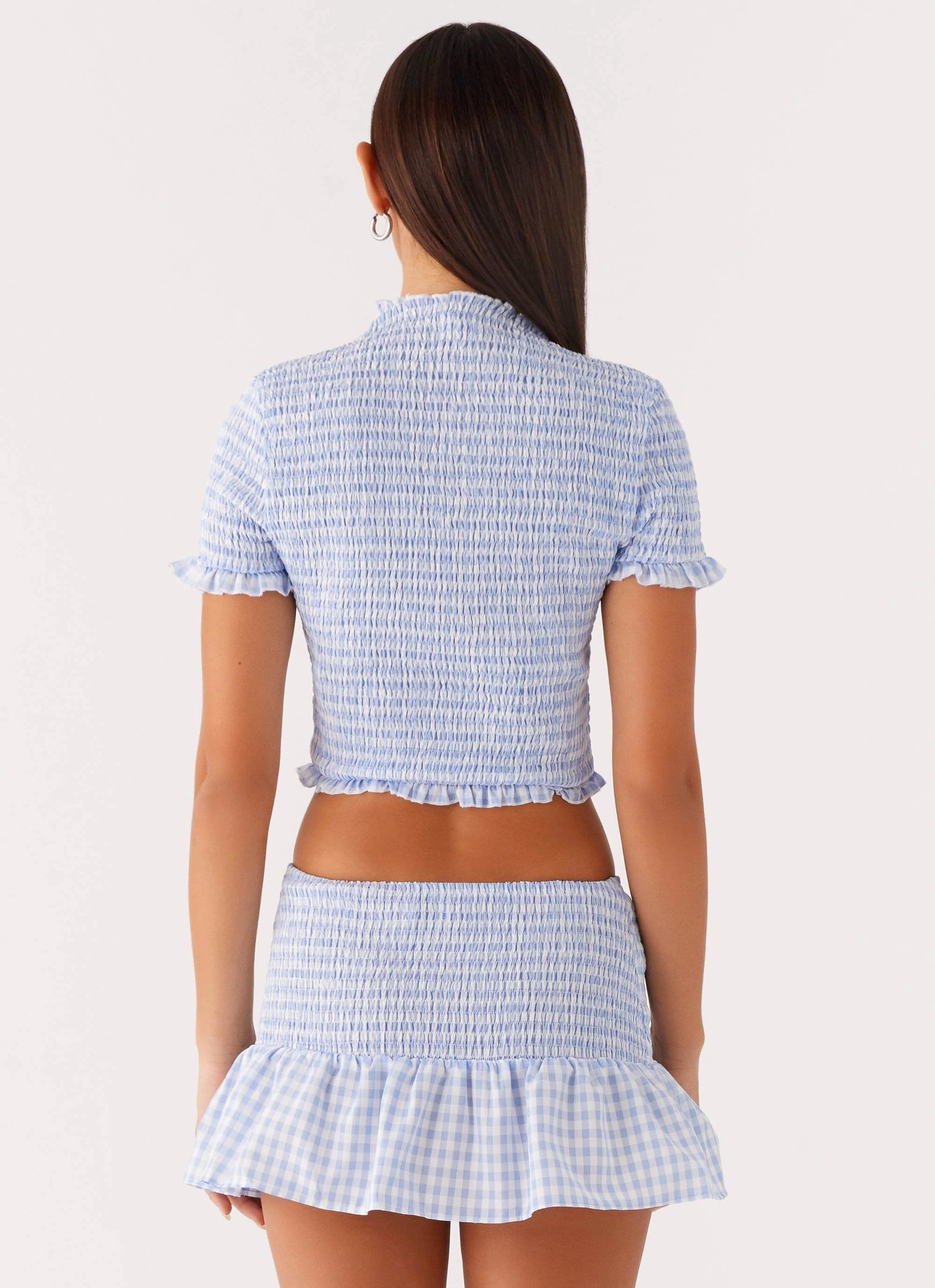 Sweetest Pie Mini Skirt - Baby Blue Gingham High Street Fashion