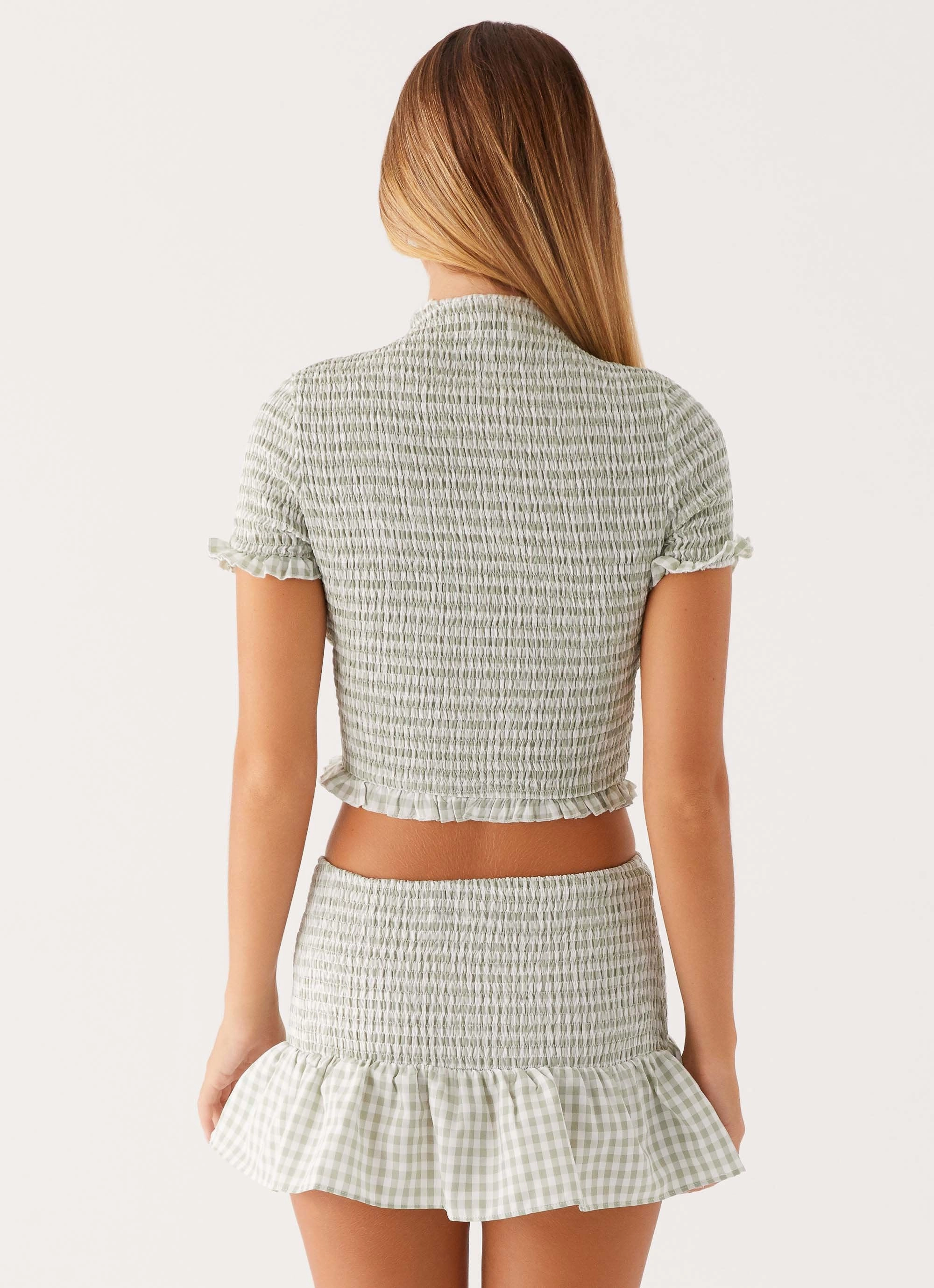 High Street Fashion Sweetest Pie Mini Skirt - Sage Gingham