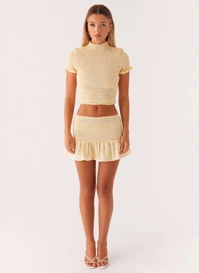 Sweetest Pie Mini Skirt - Yellow Gingham Outfit Essence Comfy Style