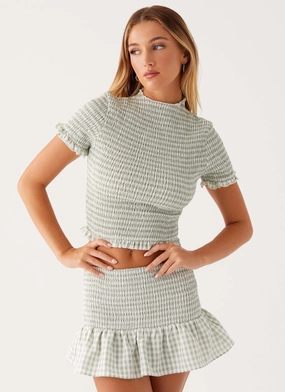 Bound Seam Finish BreathableMoistureBarrier Sweetest Pie T-Shirt - Sage Gingham