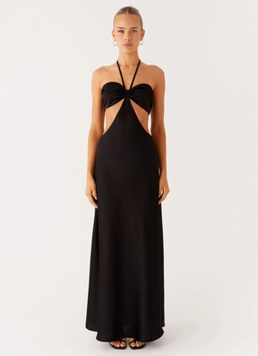 Simple Chic Lightweight-Layer Sweetheart Cut Out Maxi Dress - Black