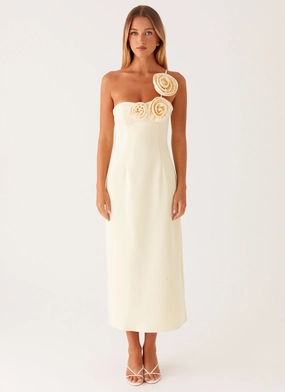 Flattering and Effortless Cozy Energy Sweetpea Midi Dress - Yellow