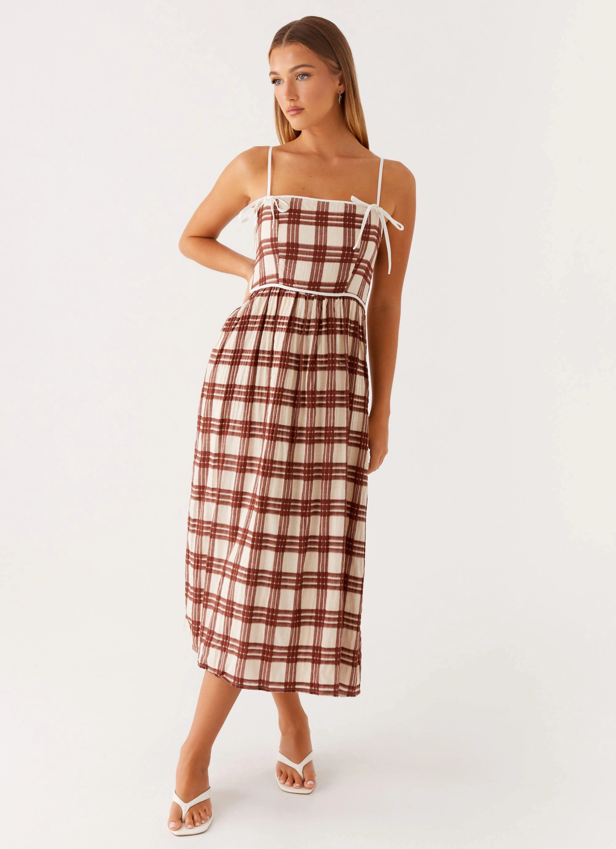 Shyanne Midi Dress - Chocolate Check Blush Glow