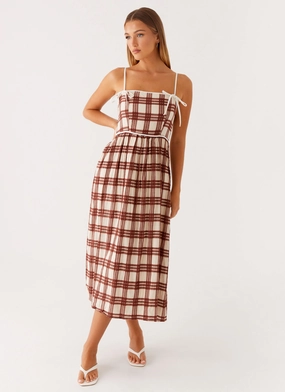 Shyanne Midi Dress - Chocolate Check Blush Glow