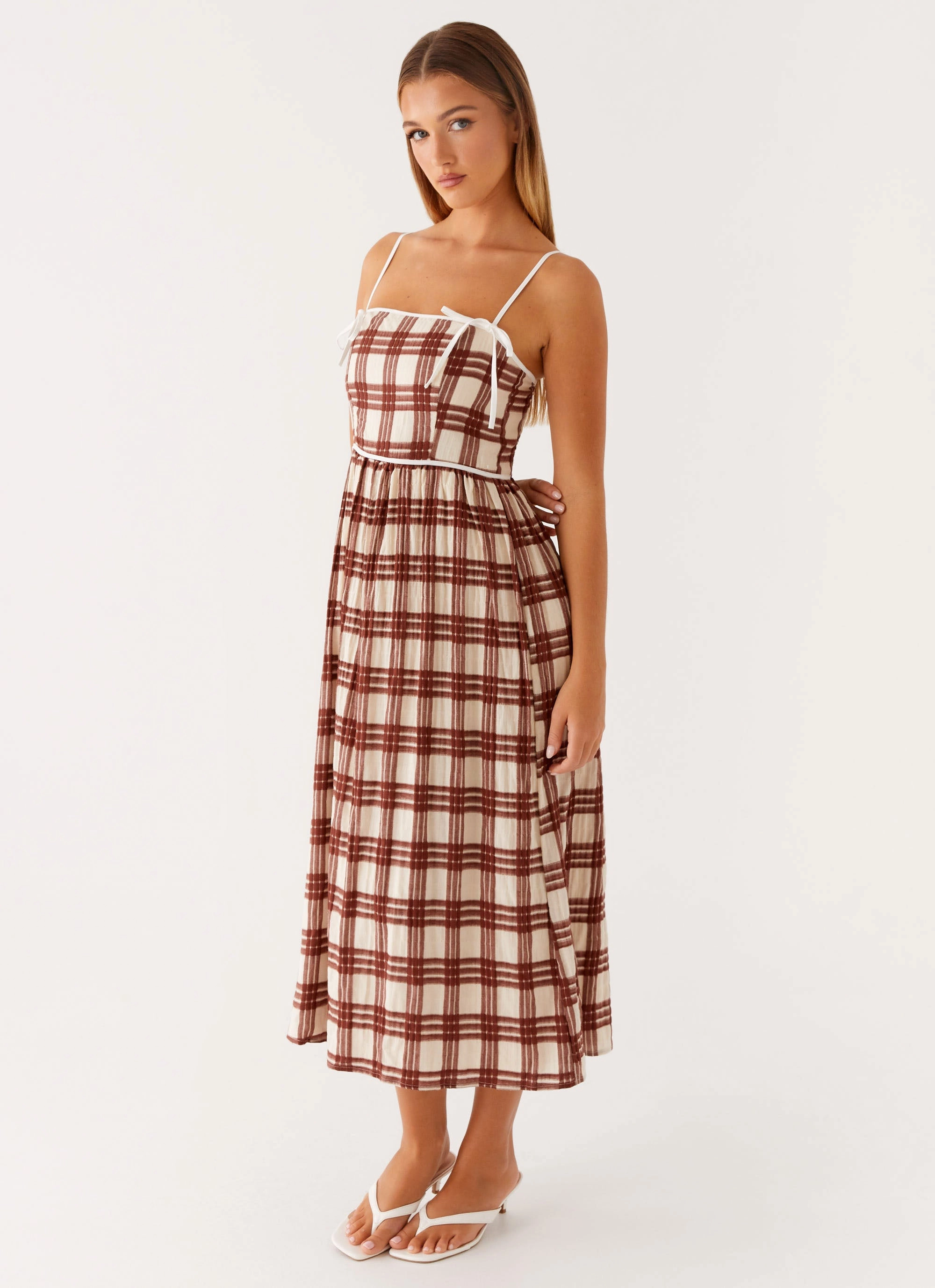 Warm Pink Refined touch Shyanne Midi Dress - Chocolate Check