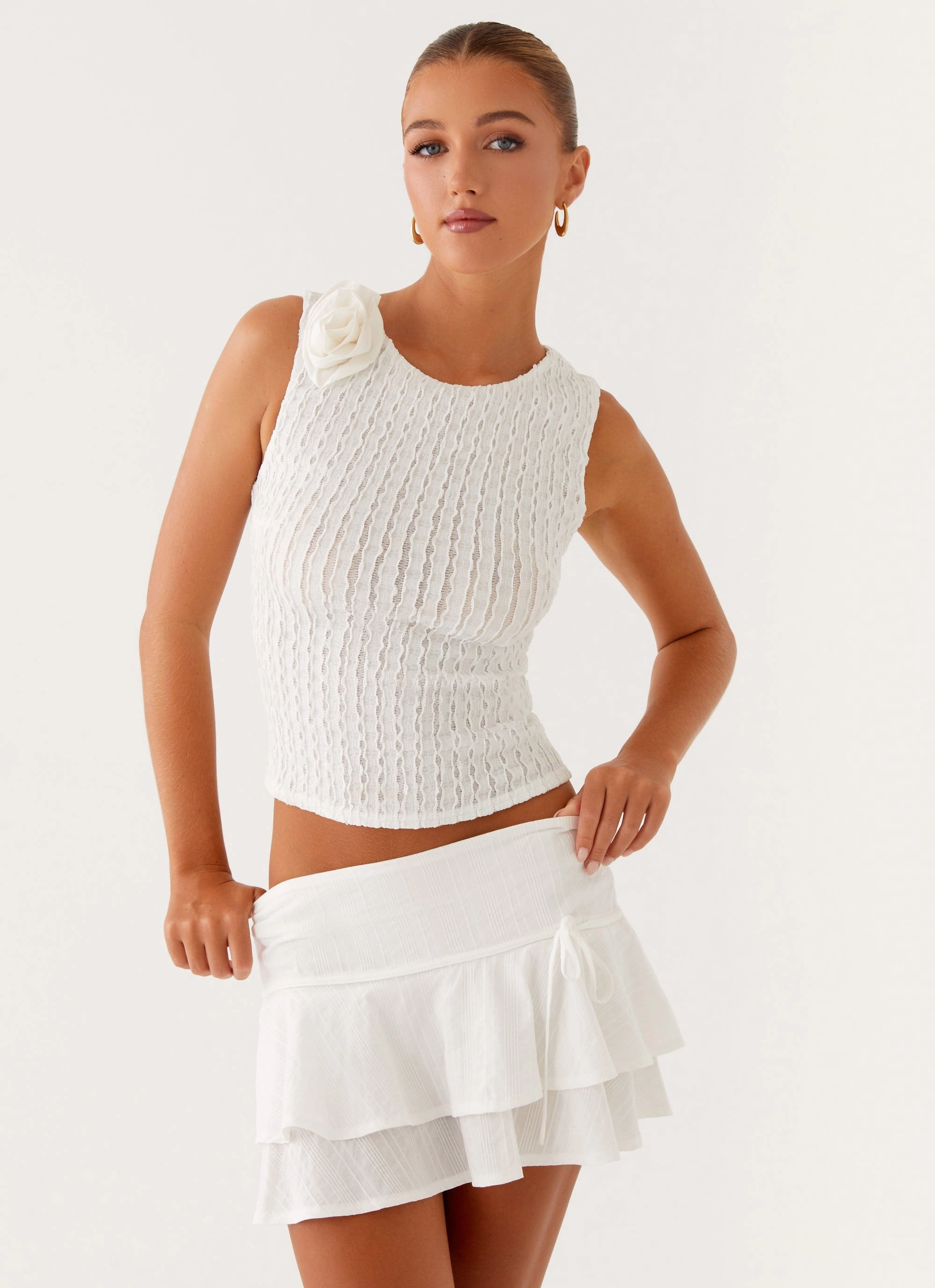 Lisbon Tank Top - White Reinforced Seam Technique FlexibleRibbedTrims