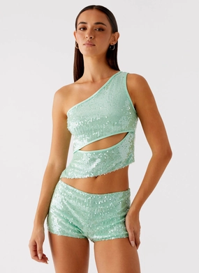 Travis Sequin Top - Sage Flexible Cuffs