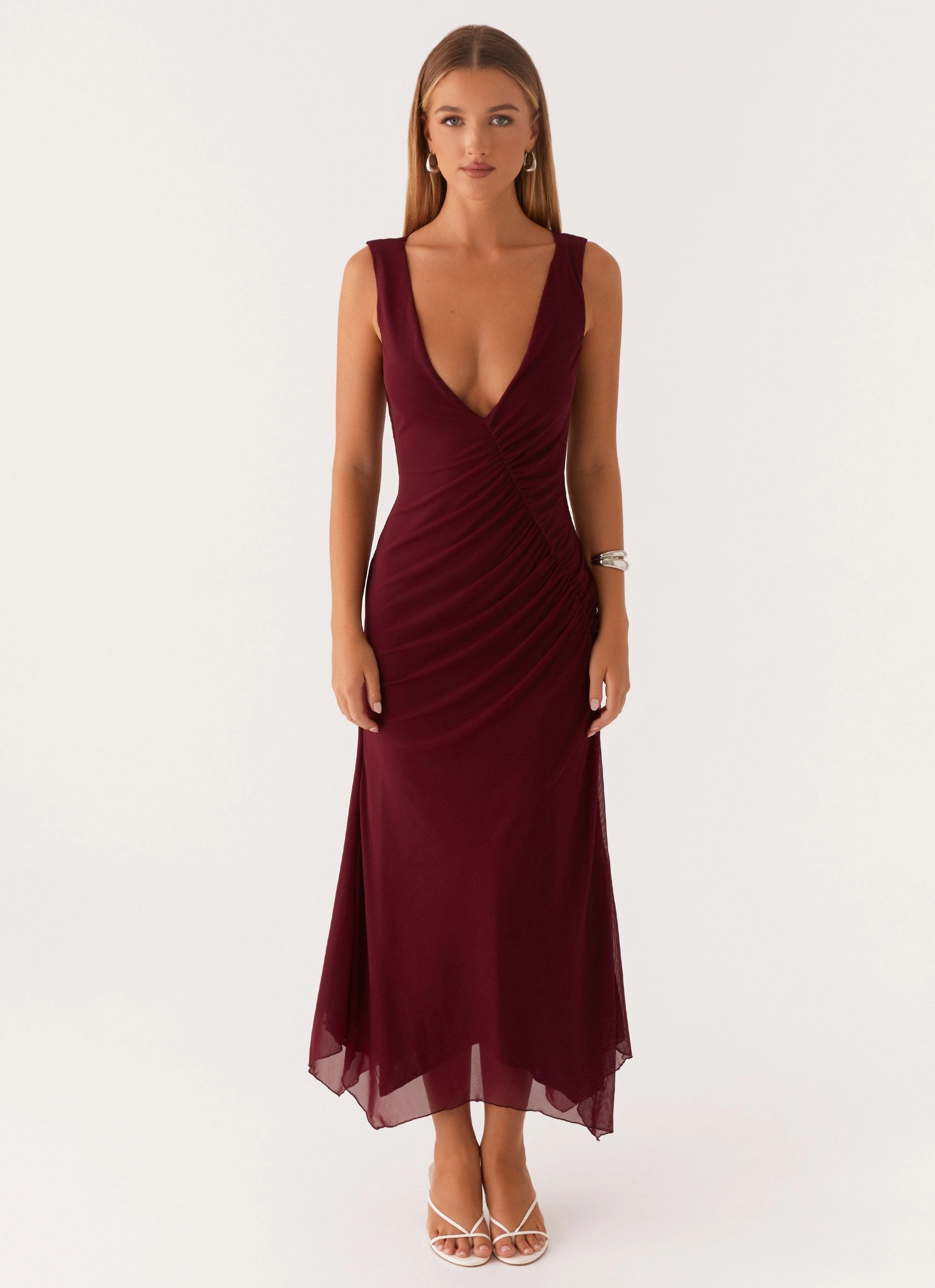Murphy Maxi Dress - Deep Maroon Event Glow Breathable Comfort Wear