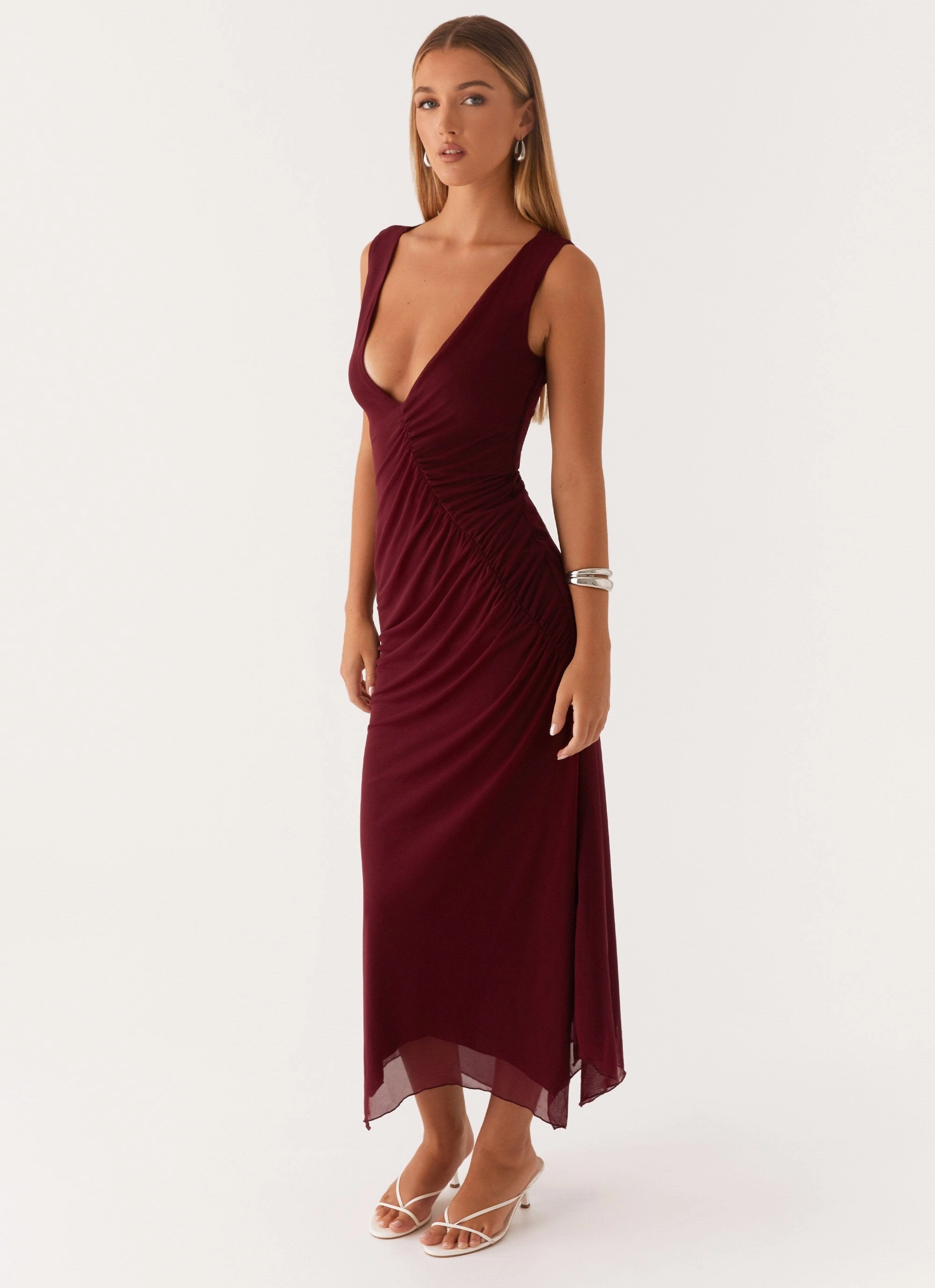 Murphy Maxi Dress - Deep Maroon Lace-Trim