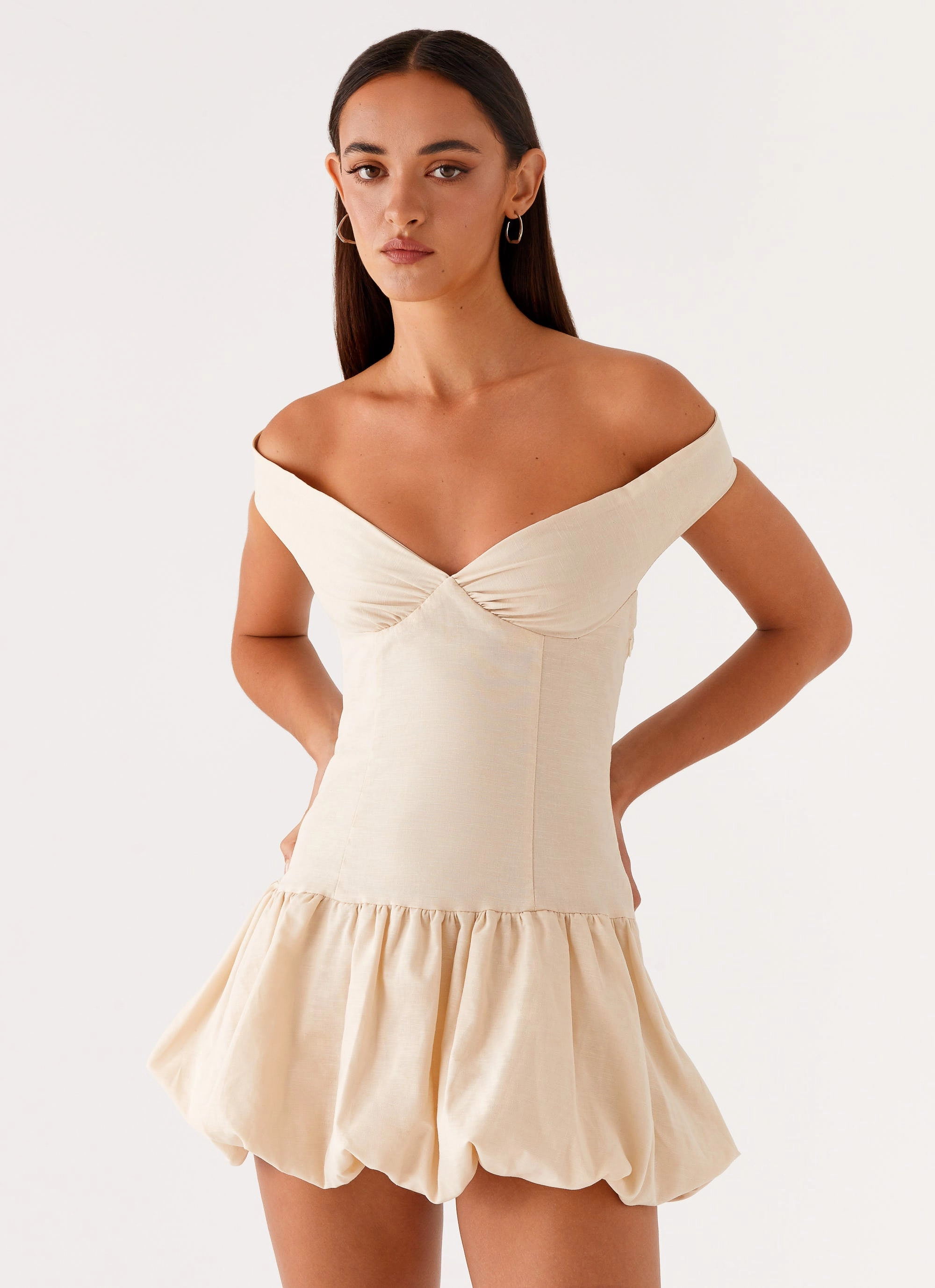 Simple Touch Endless Romance Off Shoulder Mini Dress - Butter