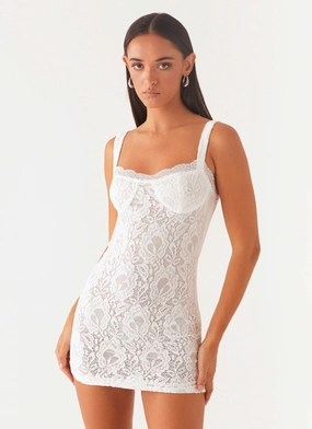 Perfectly Fit Look Skin Hug Maree Lace Mini Dress - White