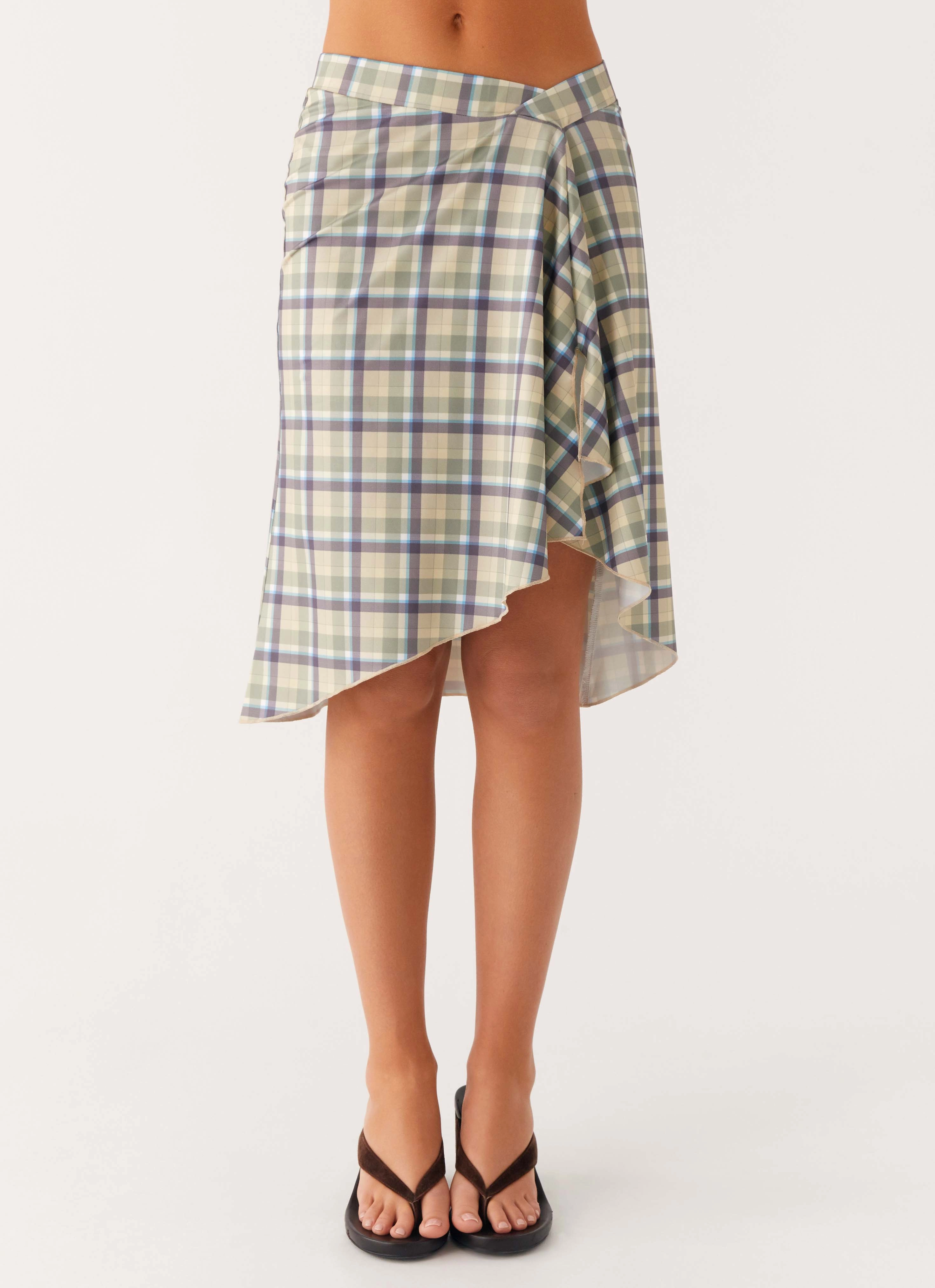 TaglessComfort NonBindingWaistline Shes A Lady Midi Skirt - Cedar Check