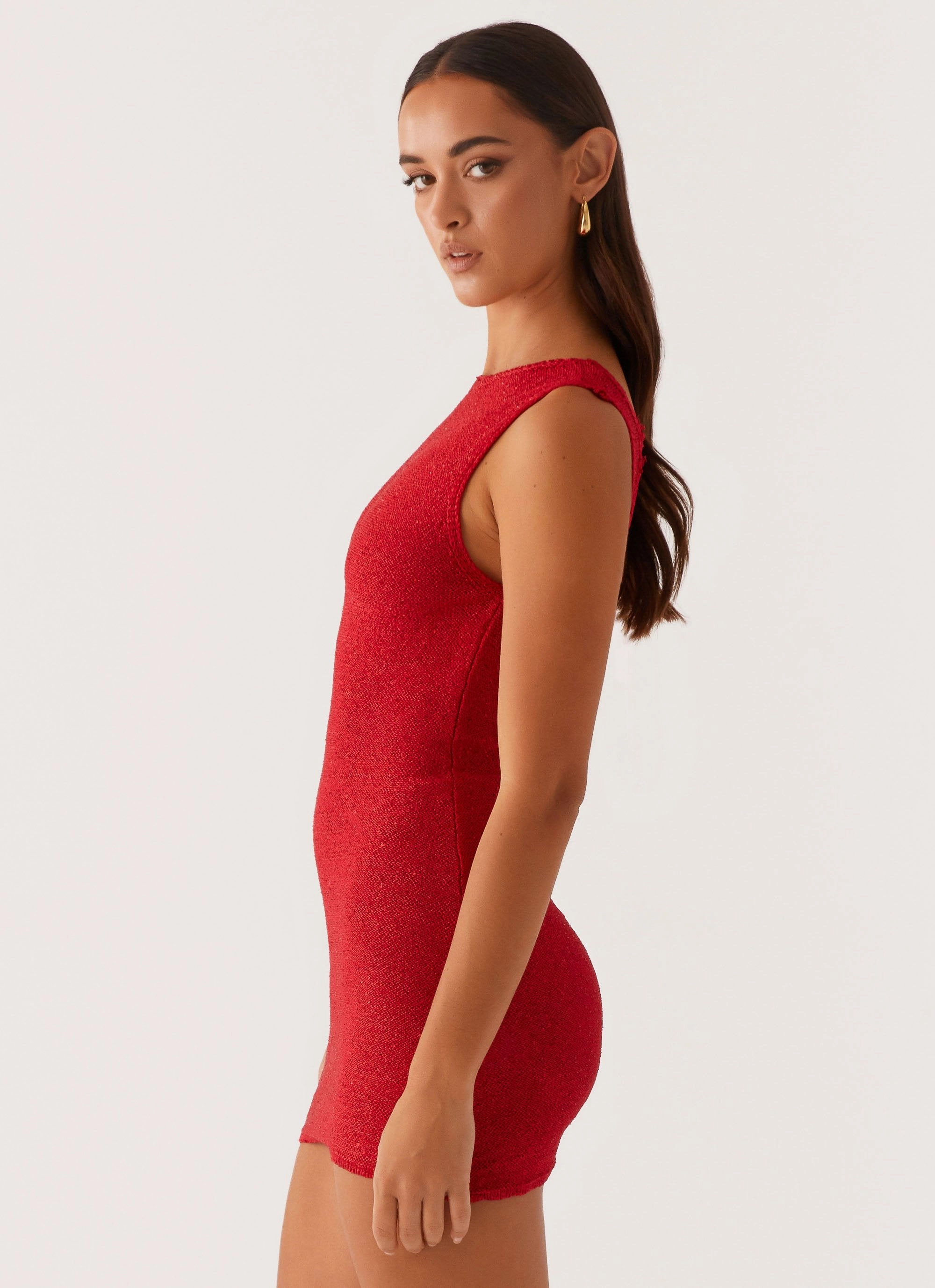 Take Five Summer Knit Mini Dress - Red Effortless Style ReinforcedHem