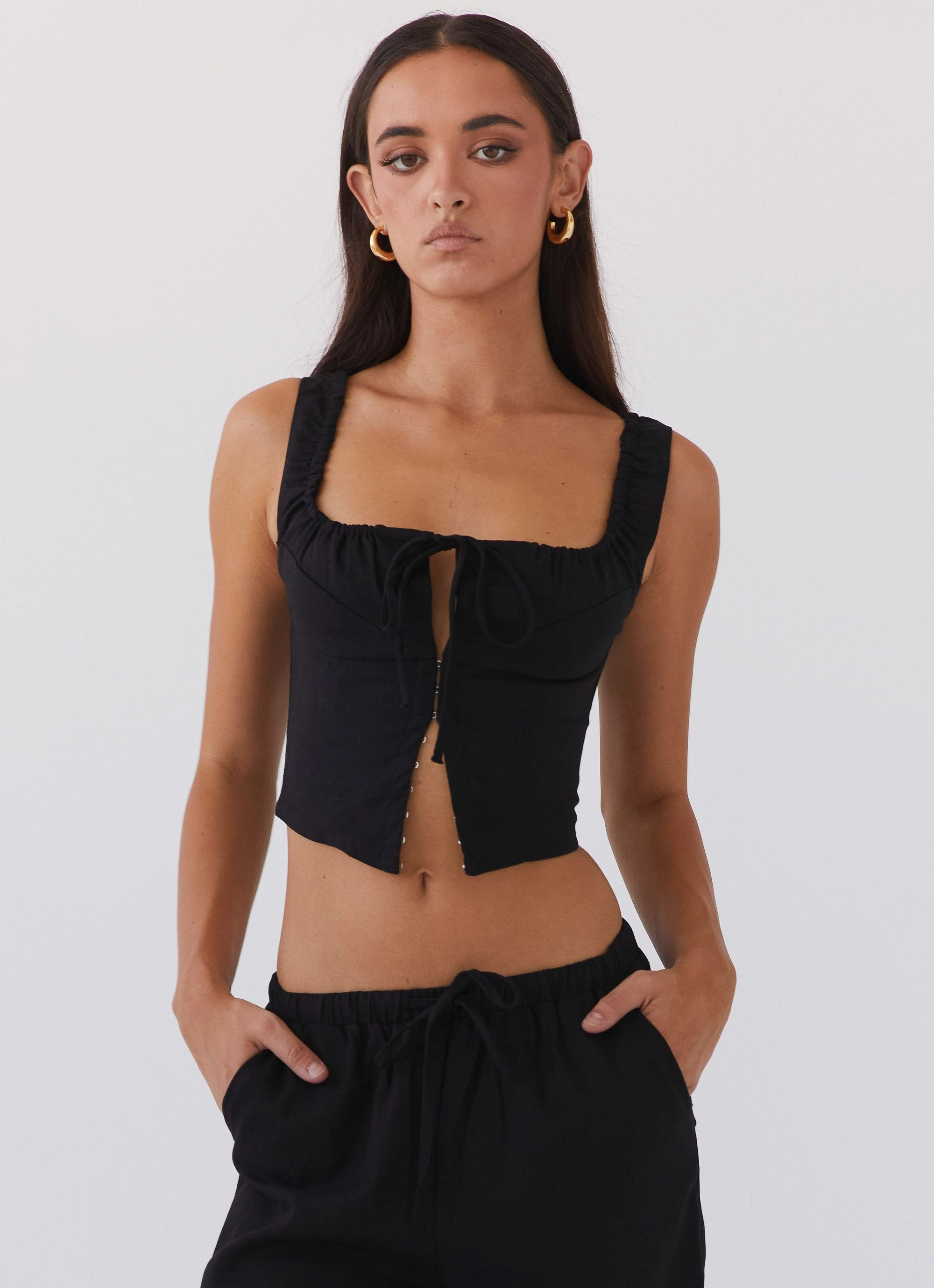 Take Me Away Corset Top - Black Anti Pill Finish