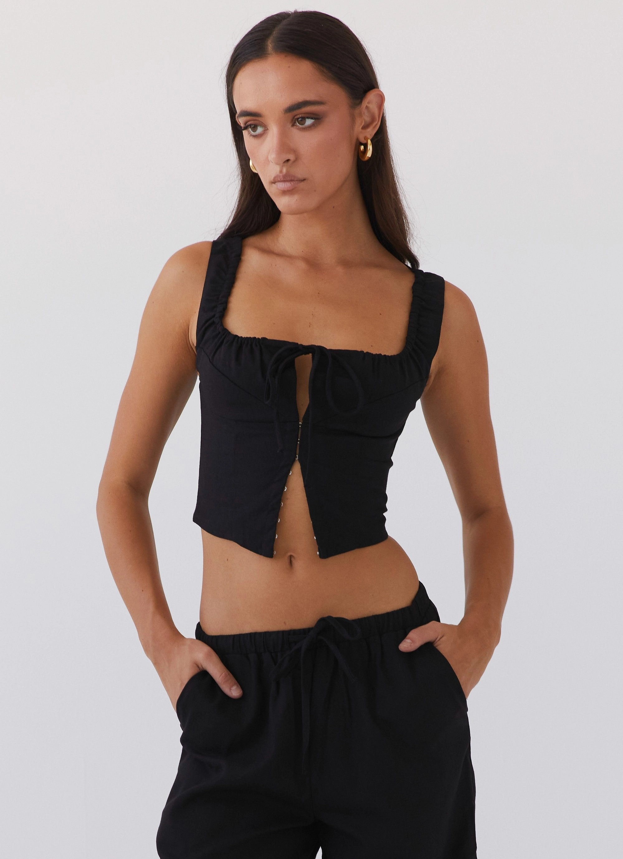 Take Me Away Corset Top - Black Trendy Cardigan NonRestrictive Armholes