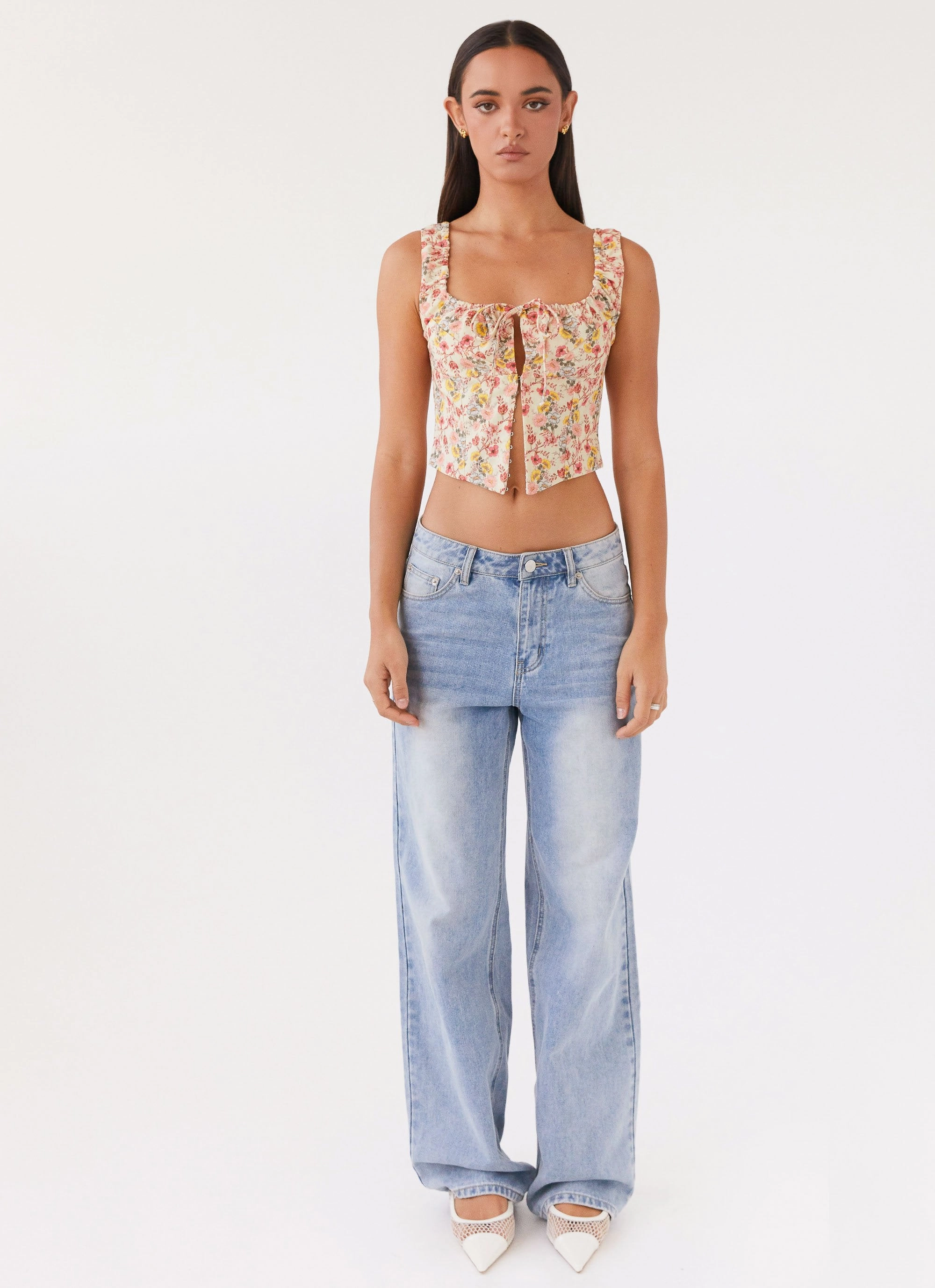 Multi Directional Mobility Non Closure Collar Take Me Away Corset Top - Garden Party