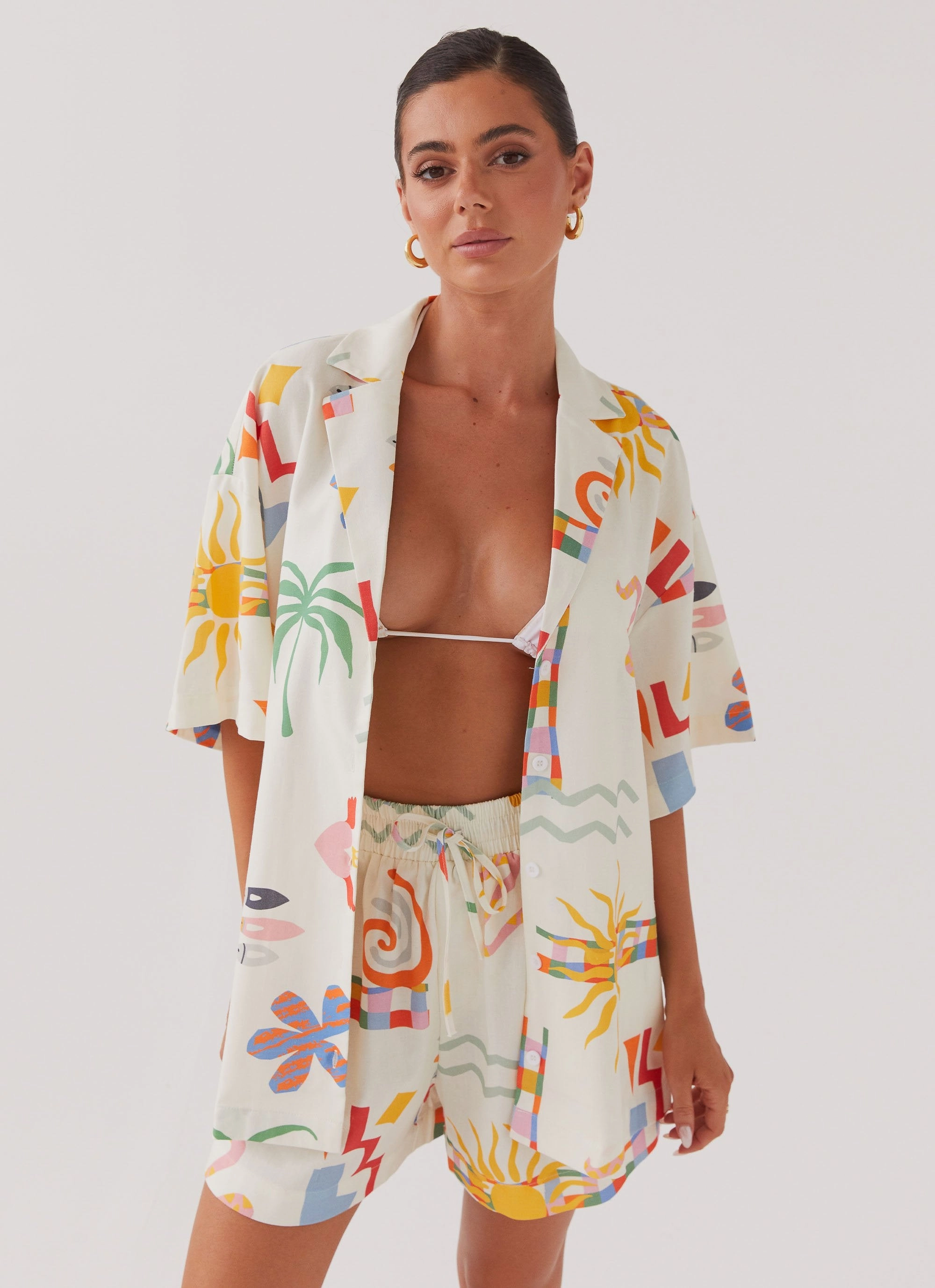 Casual Staple Reinforced Shoulder Protection Tallulah Linen Oversized Shirt - Summer Palm