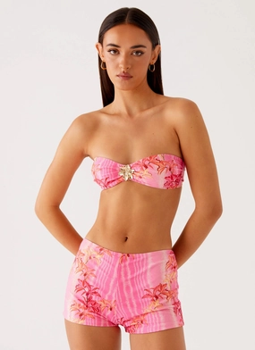 Anti Chafe Panels Tamra Strapless Bikini Top - Tropical Pink Print