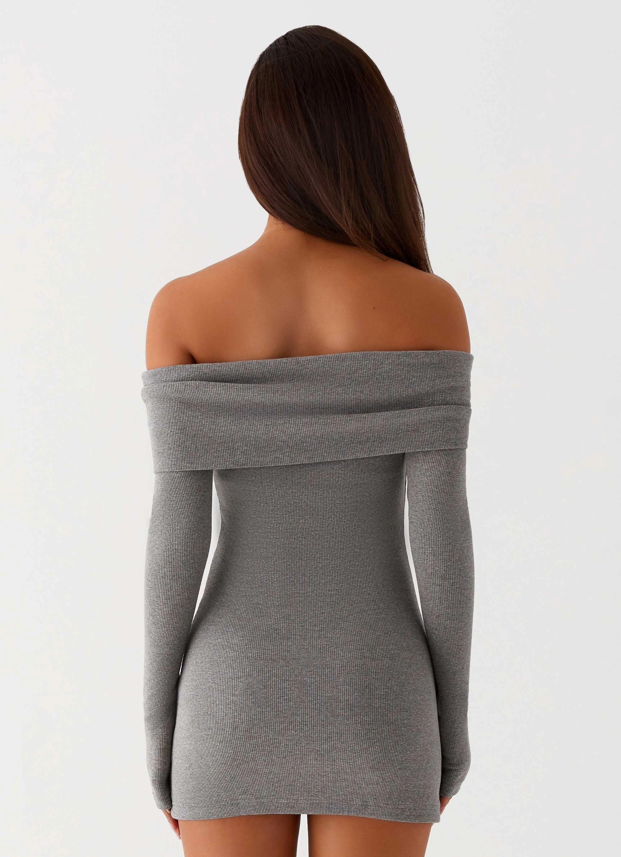 Tanzia Knit Mini Dress - Charcoal Bishop-Sleeve