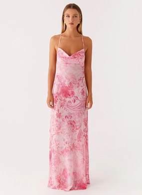 Sleek Feel Fresh Color Tara Maxi Dress - Pink Print