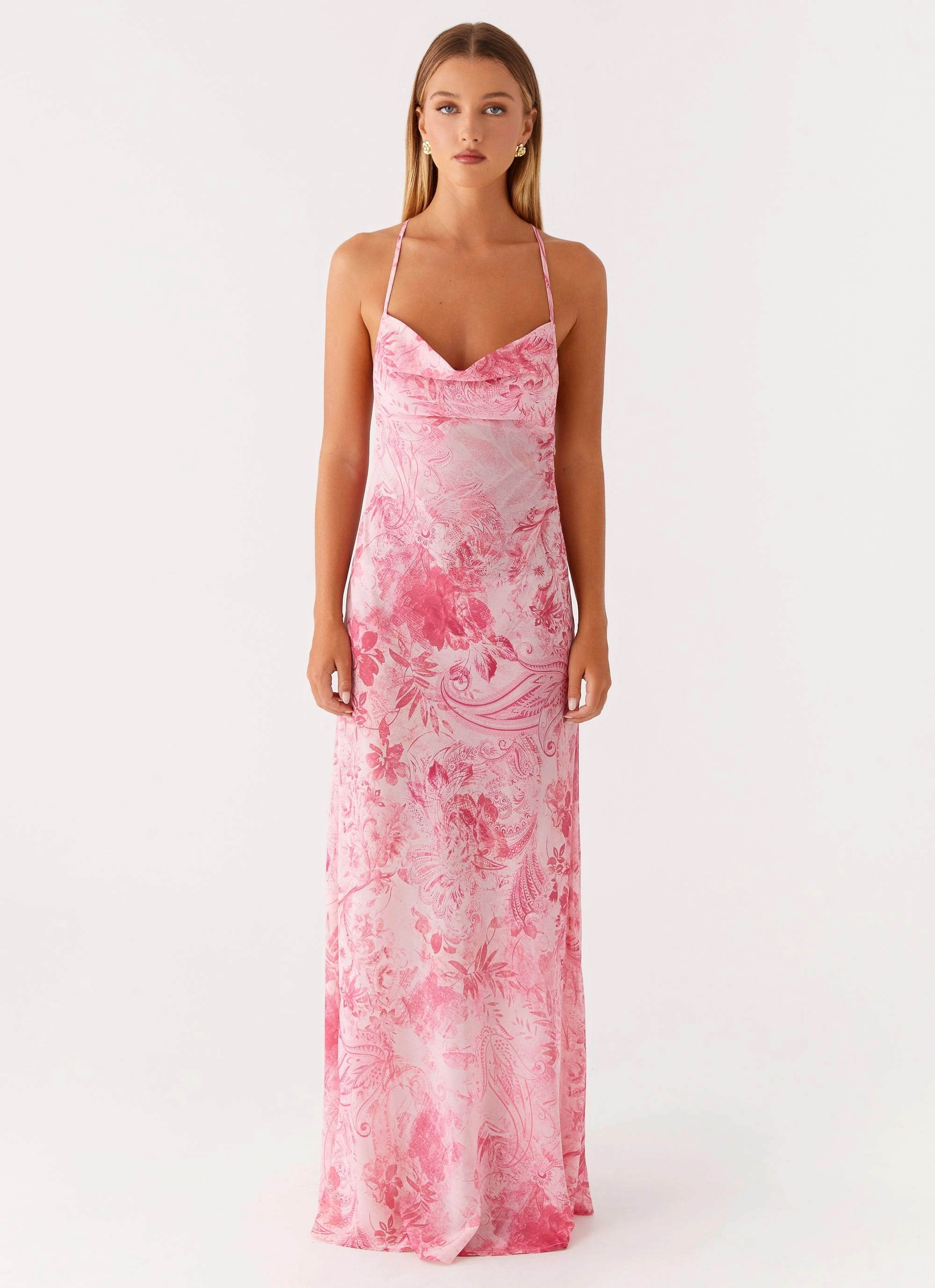Sleek Feel Fresh Color Tara Maxi Dress - Pink Print
