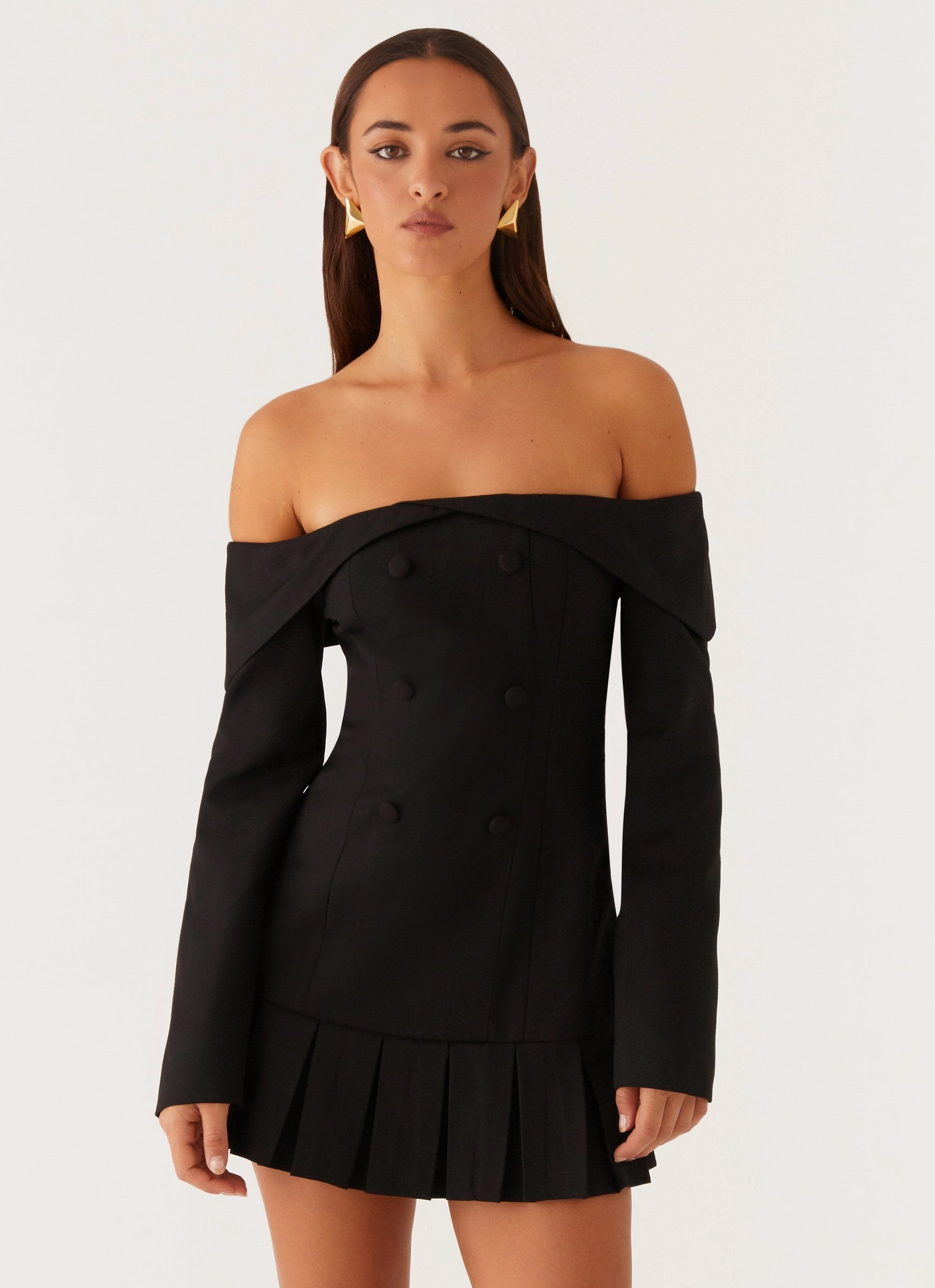 Smooth Look Tarlisha Off Shoulder Long Sleeve Mini Dress - Black
