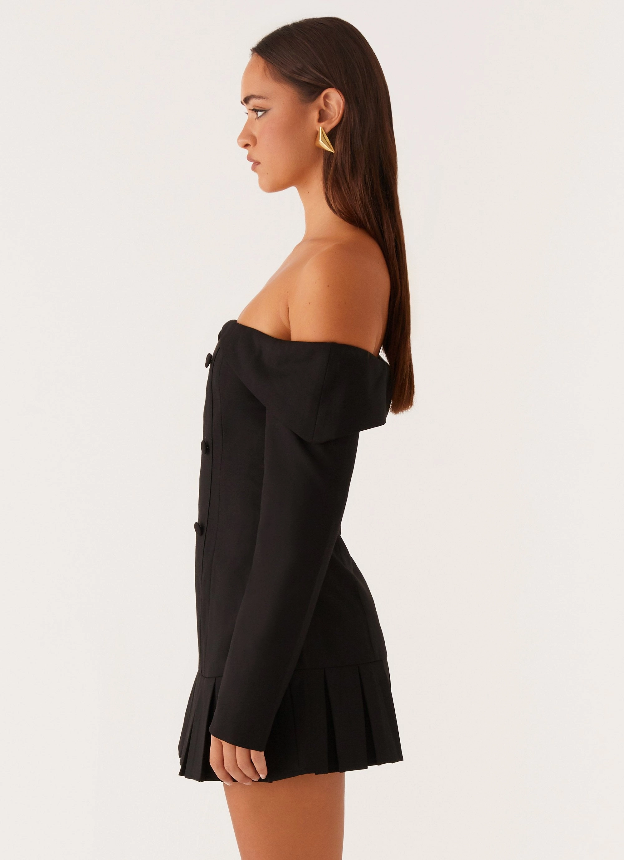 Tarlisha Off Shoulder Long Sleeve Mini Dress - Black Style Blend