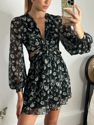 Smooth silhouette Tasha Cut Out Mini dress / Dark Floral
