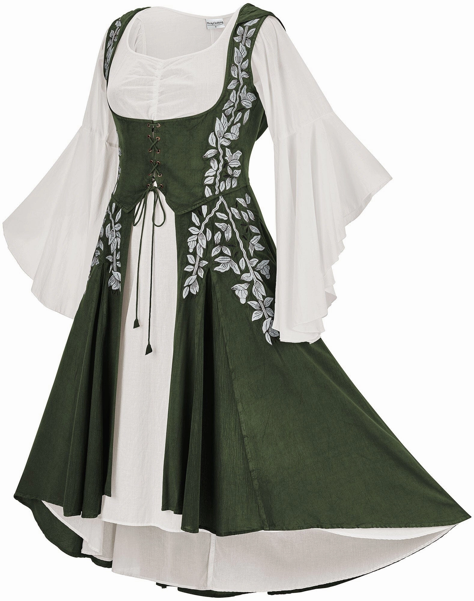 Tauriel Maxi Set Silver Embroidery Limited Edition Moss Green Sharp Motion