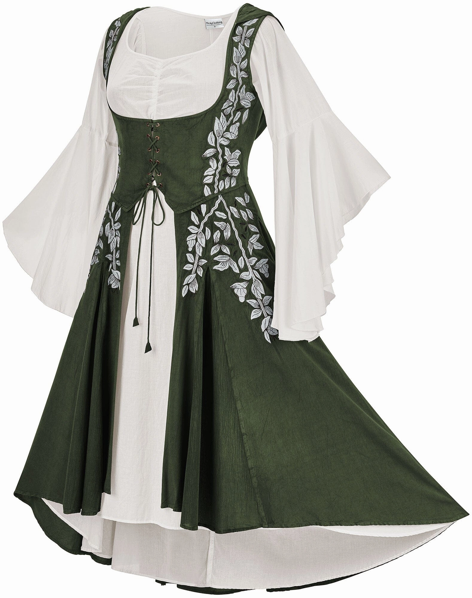Tauriel Maxi Set Silver Embroidery Limited Edition Moss Green Love Glow