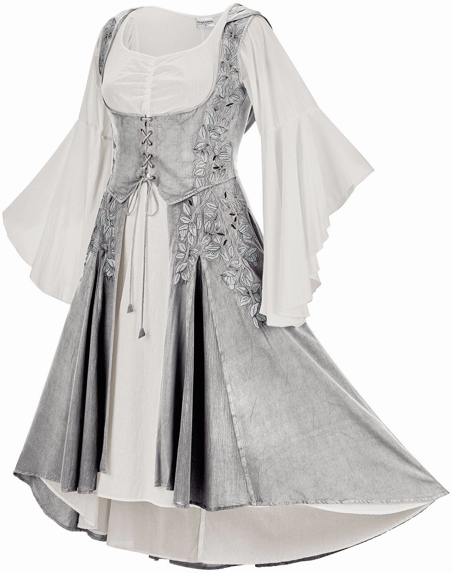 Sweetheart-Neck Office Casual Tauriel Maxi Set Silver Embroidery