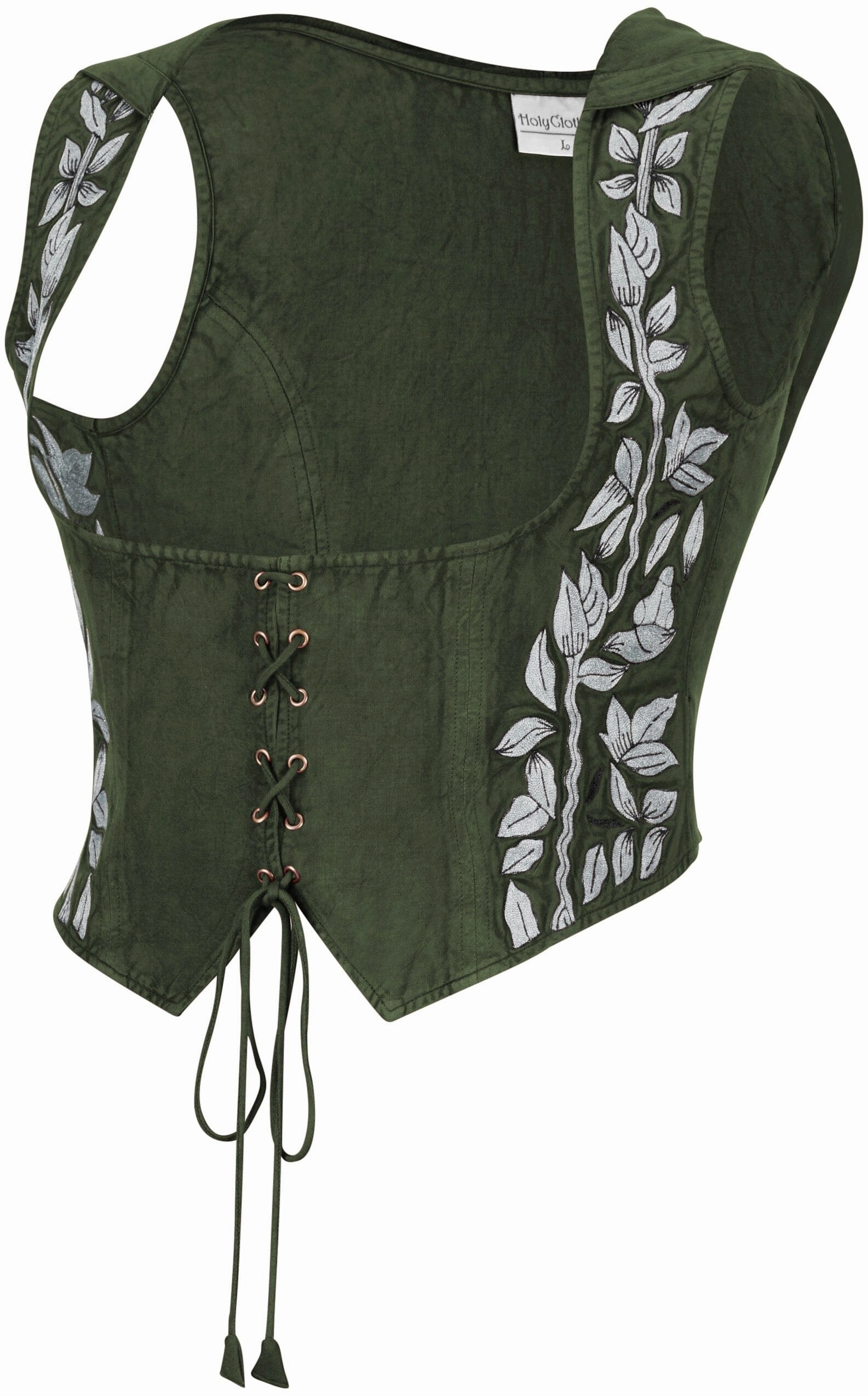 Elasticized Waistband GarmentWashed Texture Tauriel Top Limited Edition Moss Green Silver Embroidery