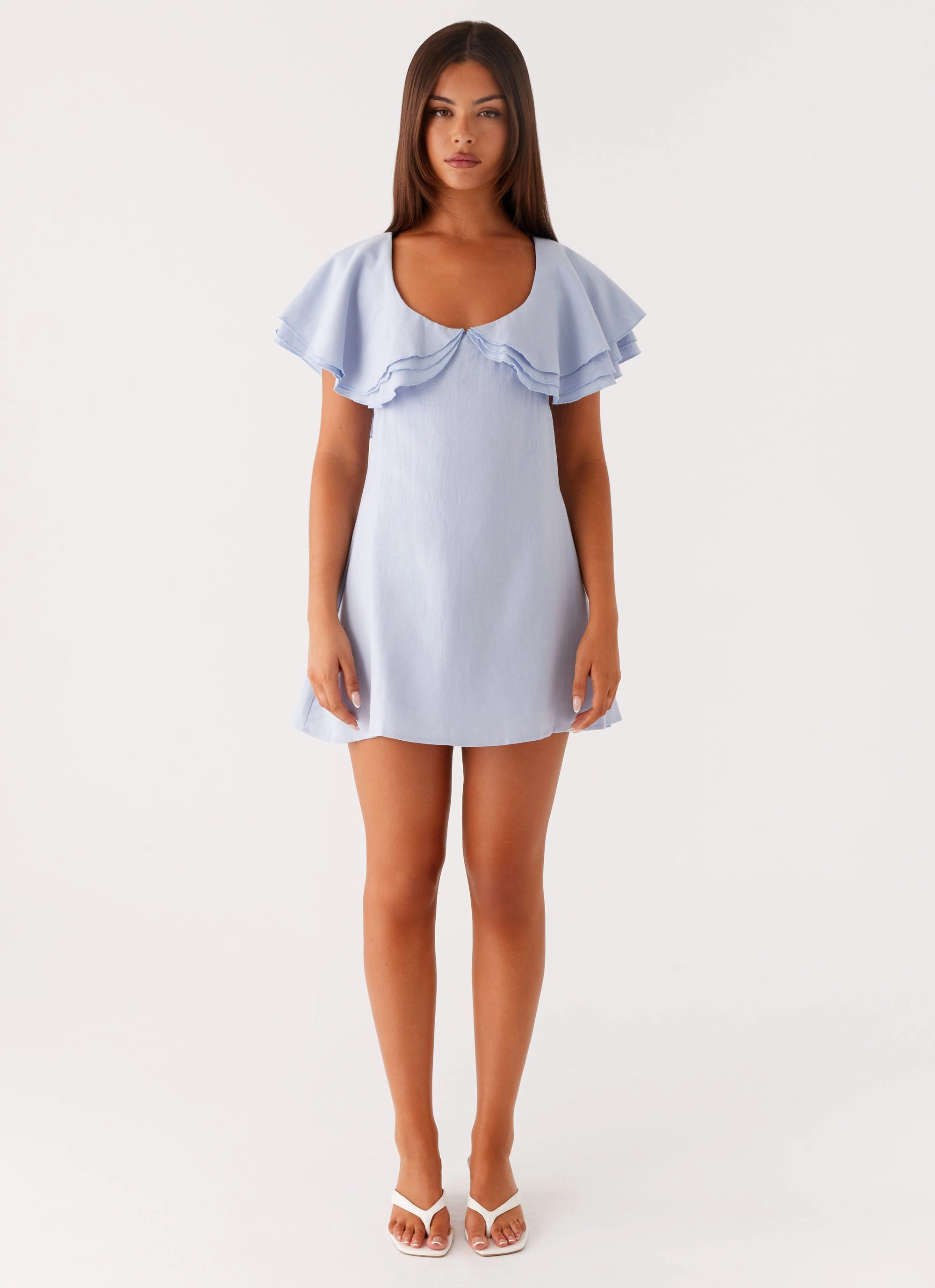 Fitted Shape Travel Vibe Taye Linen Mini Dress - Blue